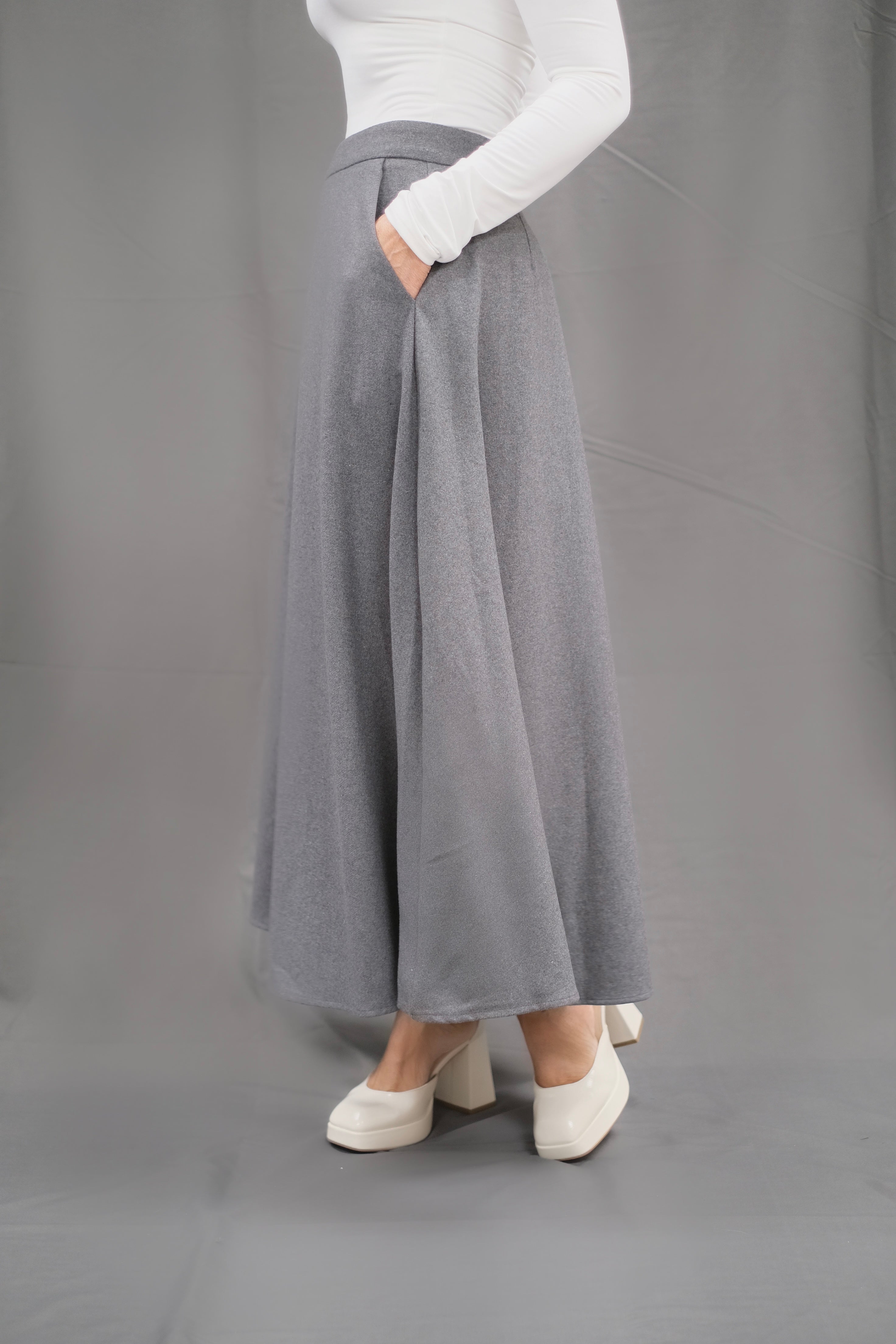 Emma charcoal wool midi skirt
