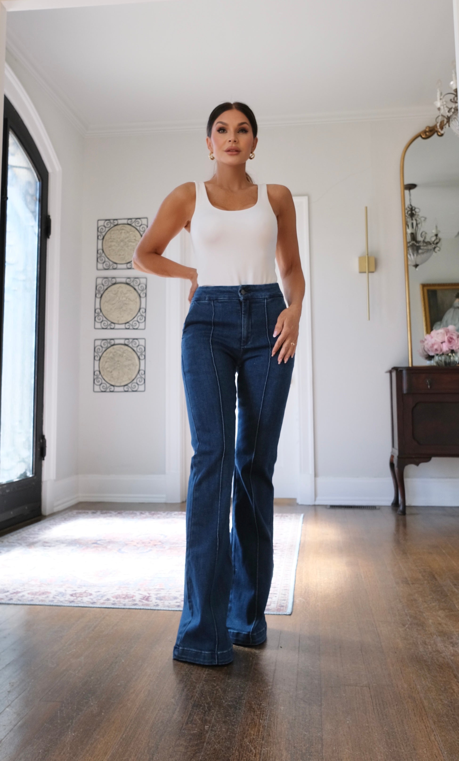 Ginny dark wash front seam trousser jean