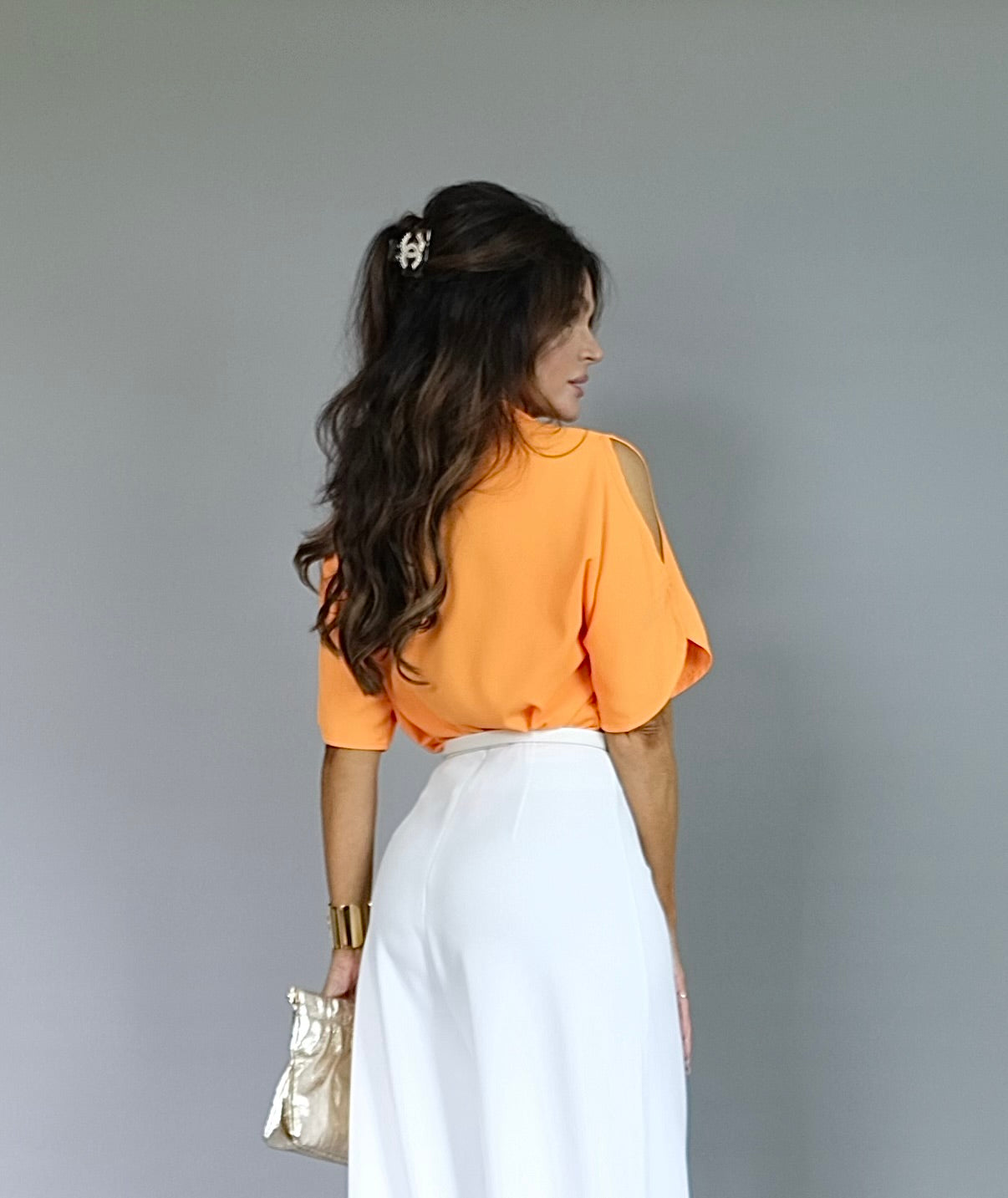 Carmen orange cold shoulder short sleeve blouse