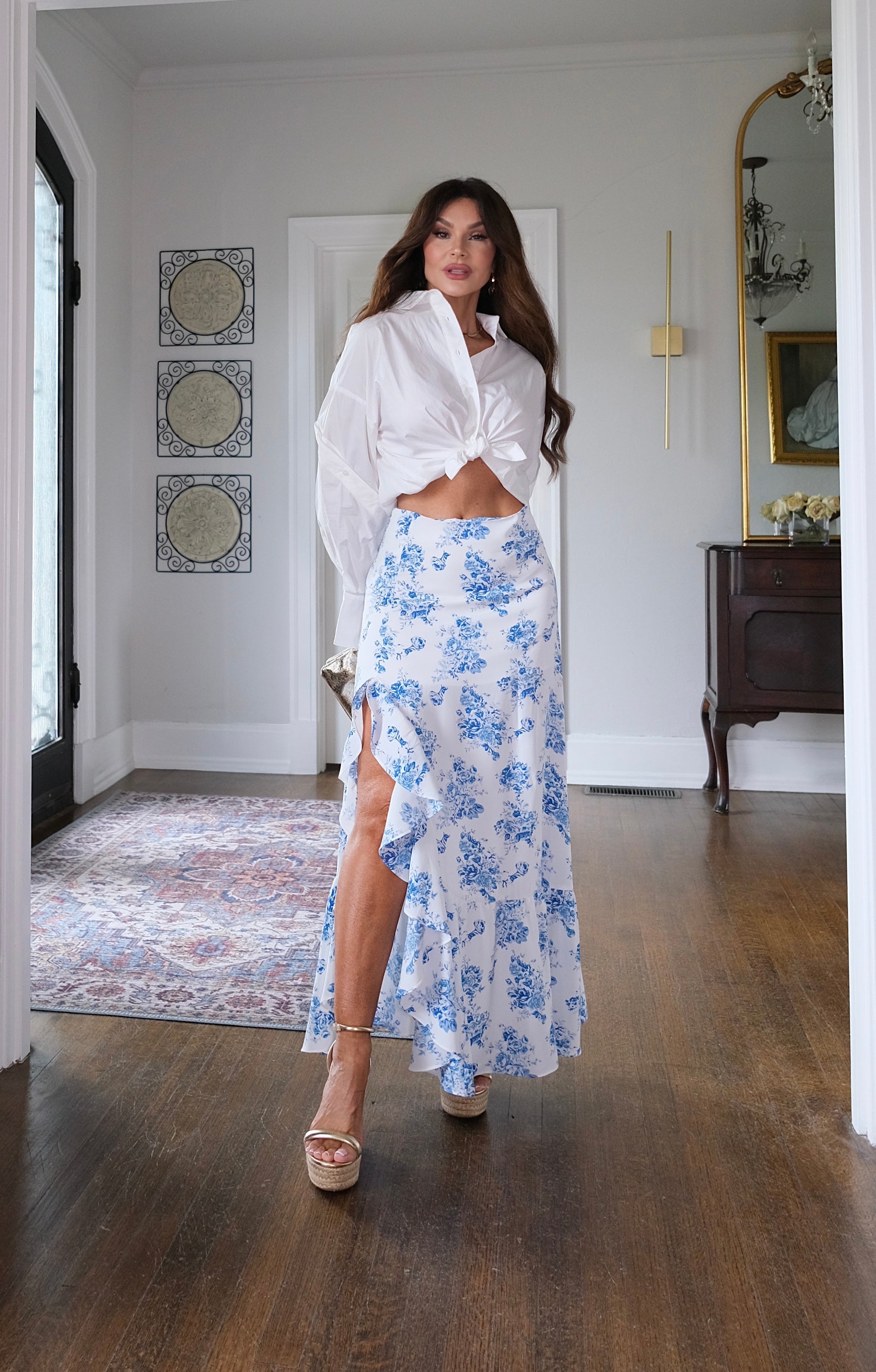 Lisa blue and white floral maxi skirt