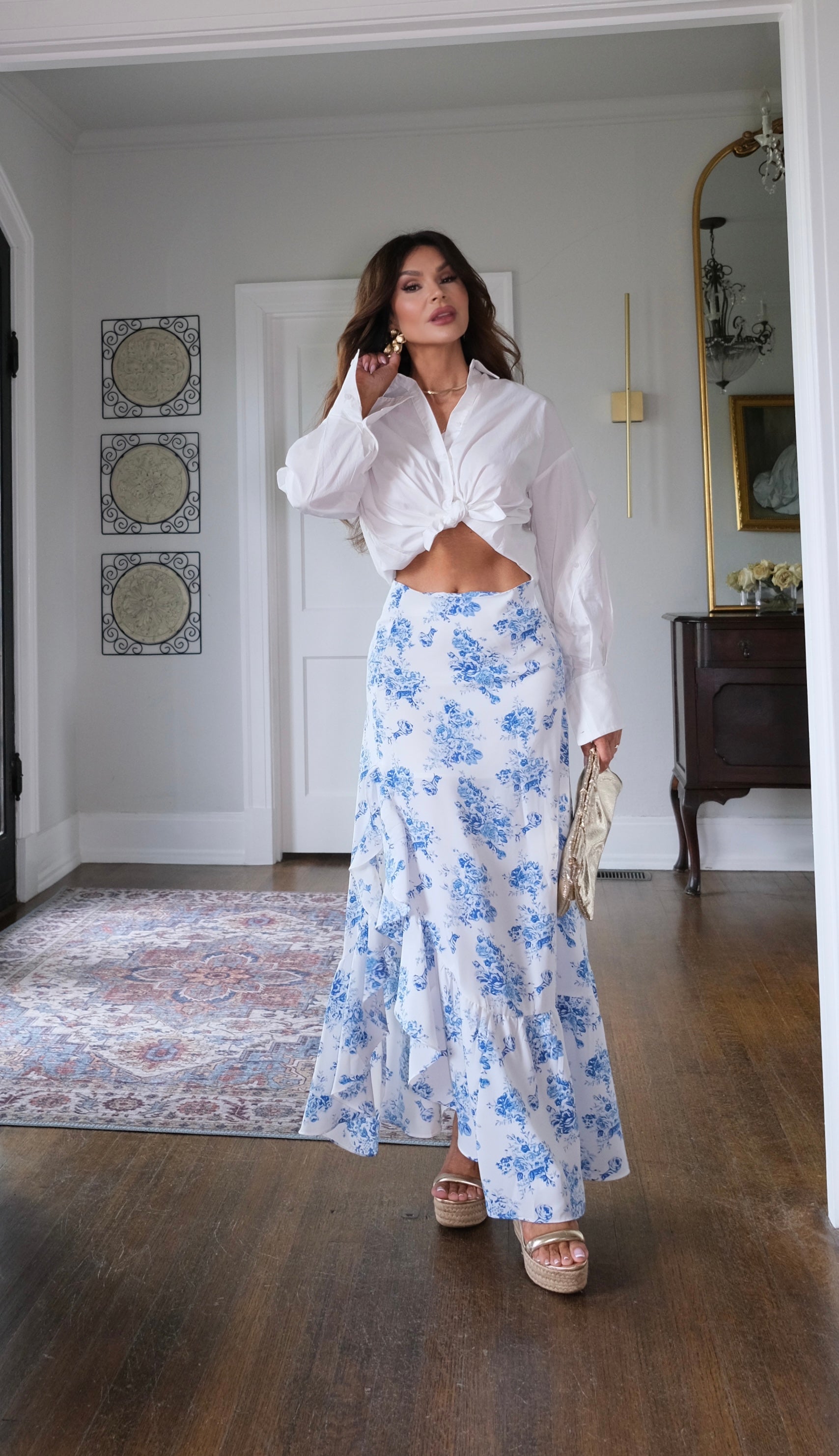 Lisa blue and white floral maxi skirt