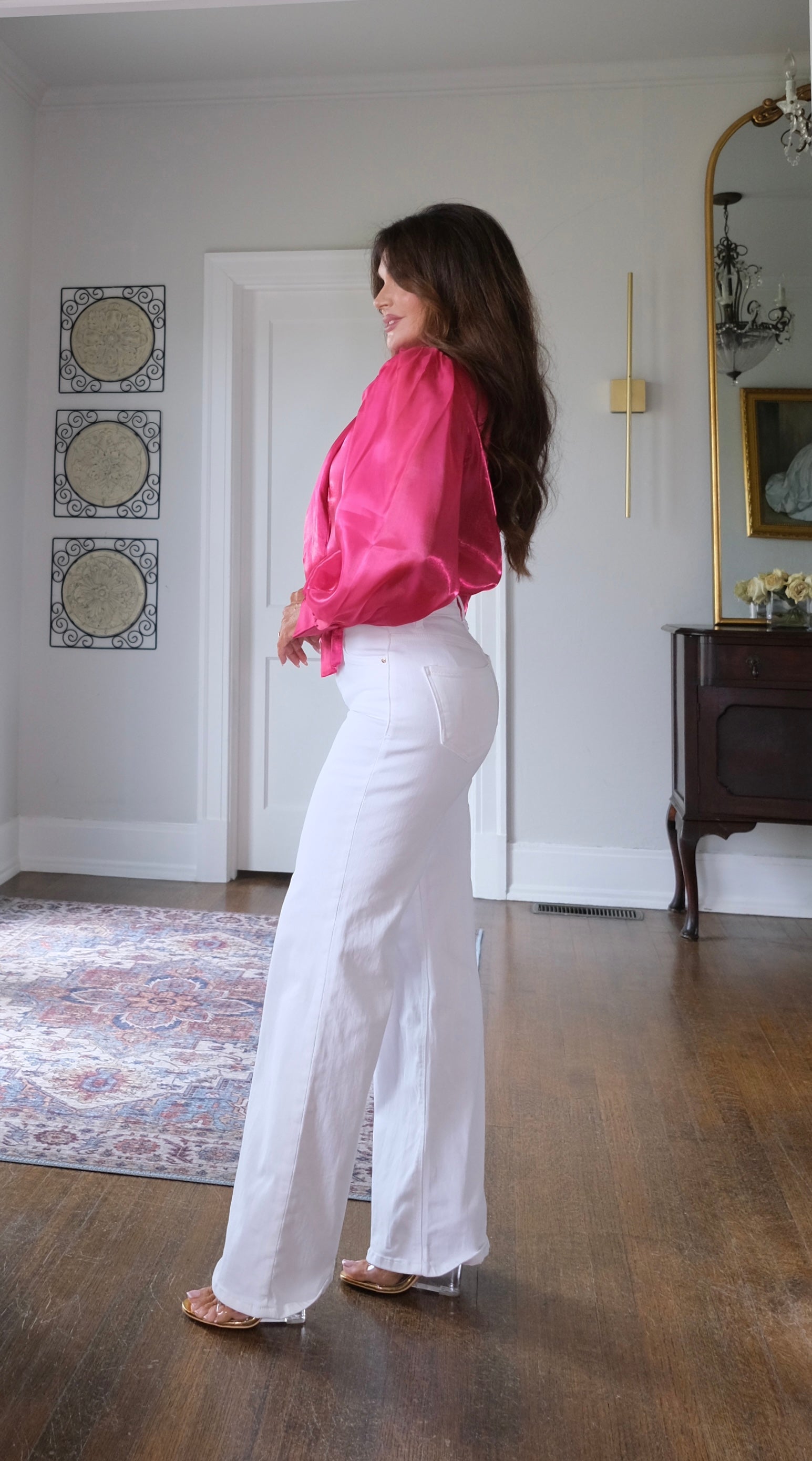 Shillem fuchsia organza long sleeve blouse