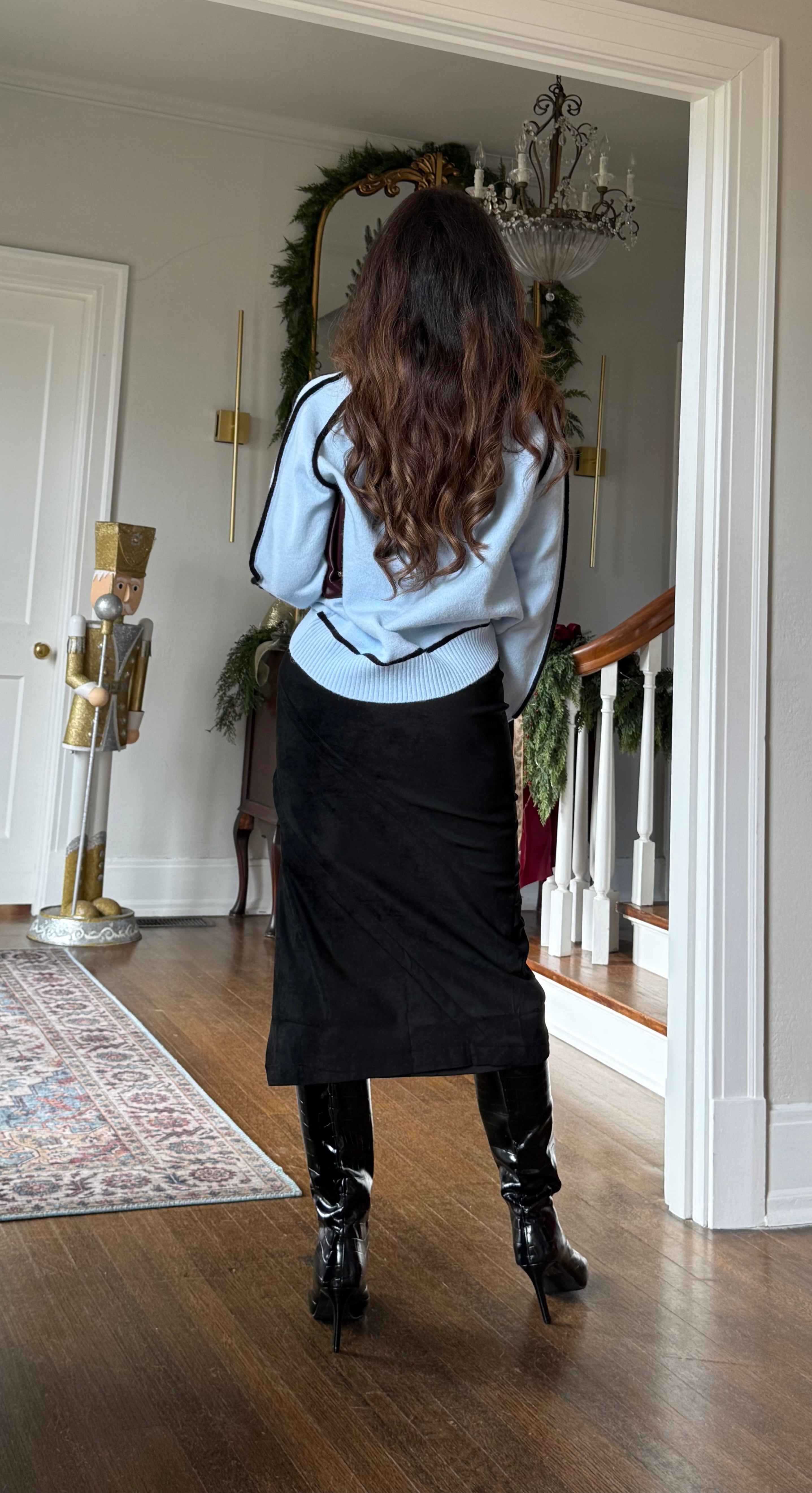 Malia Light Blue Turtleneck Sweater With Black Trim