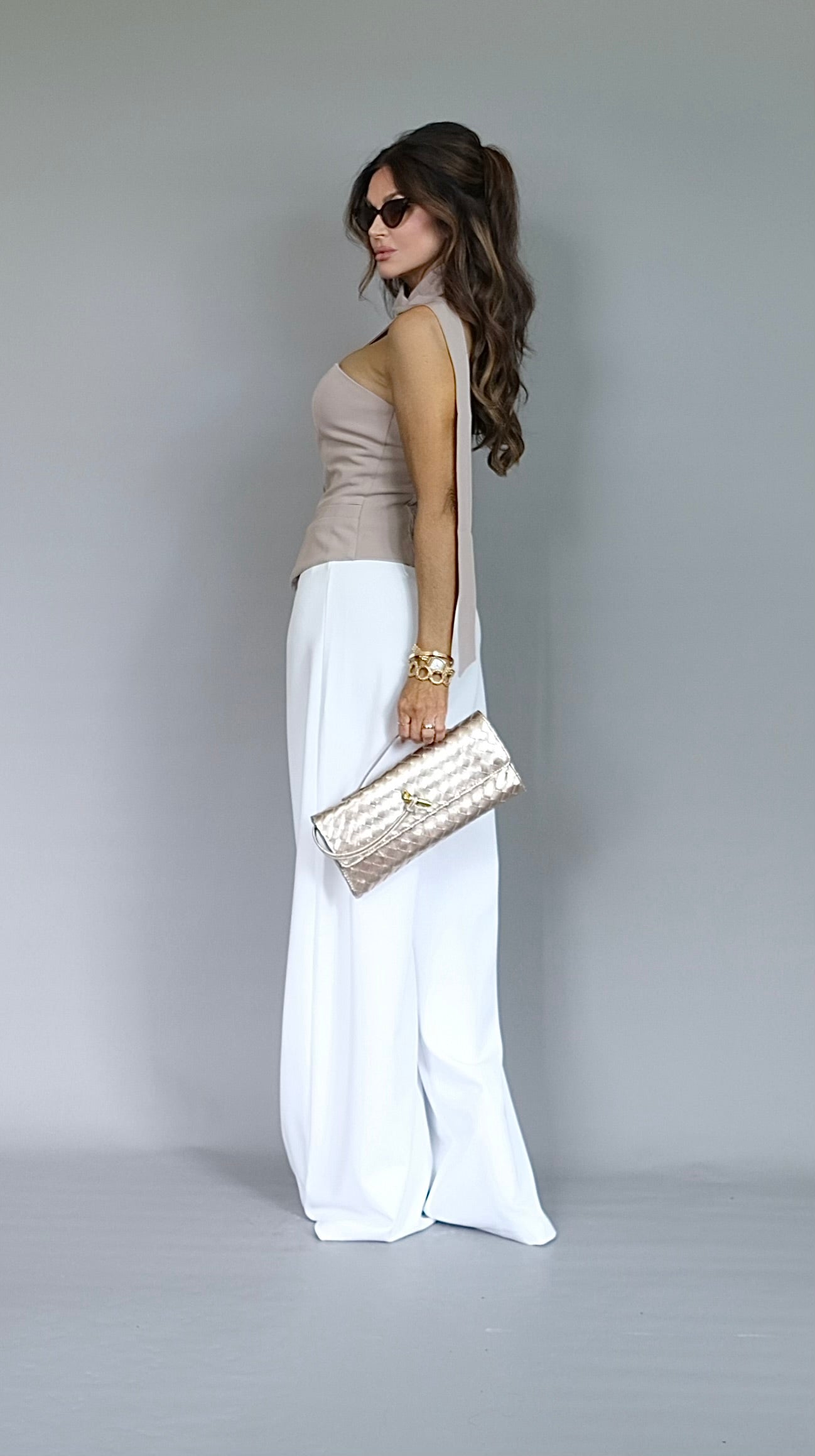 Aruna taupe strapless button up vest with choker