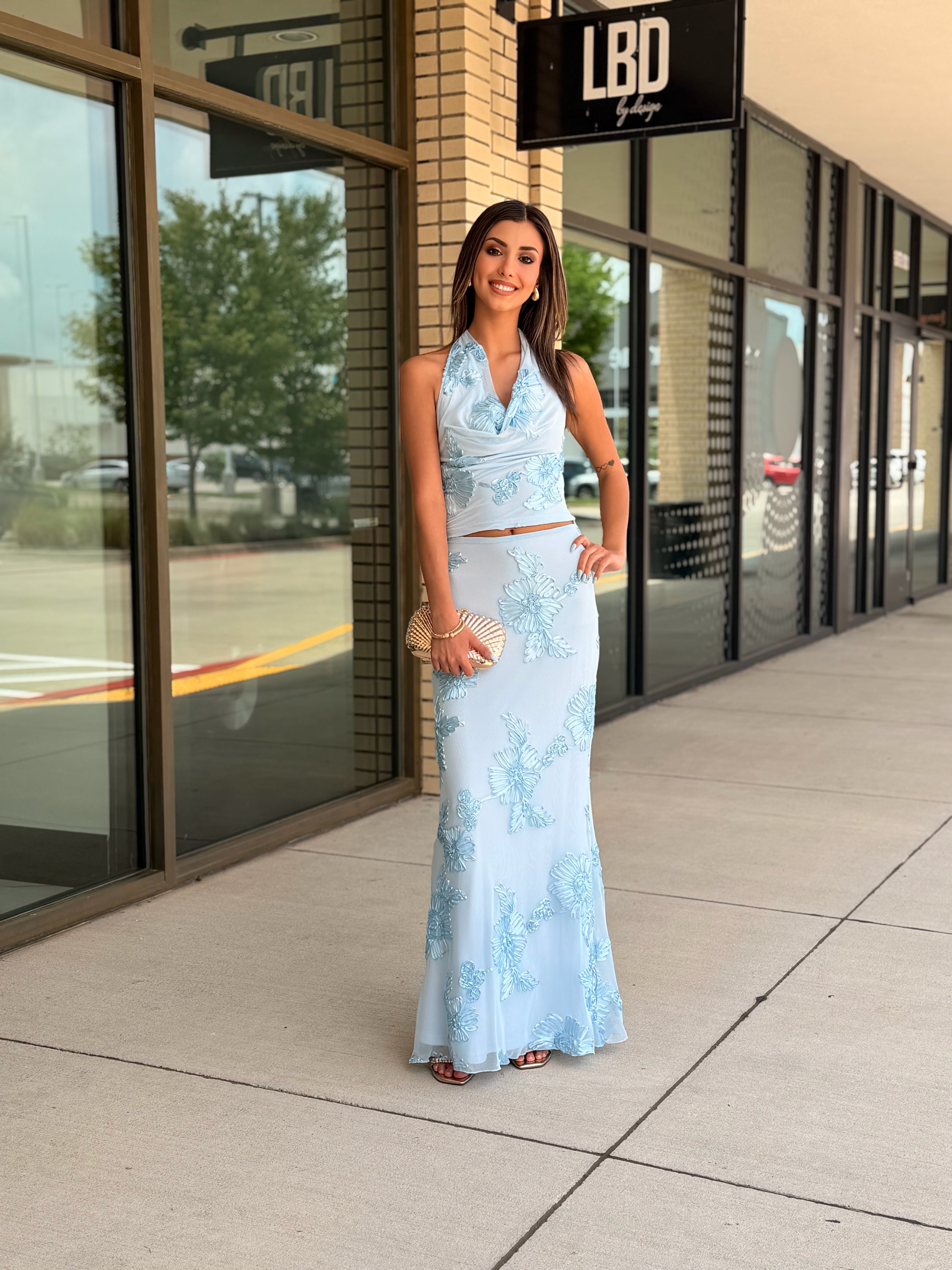 Diana Light Blue Floral Halter Tie Top