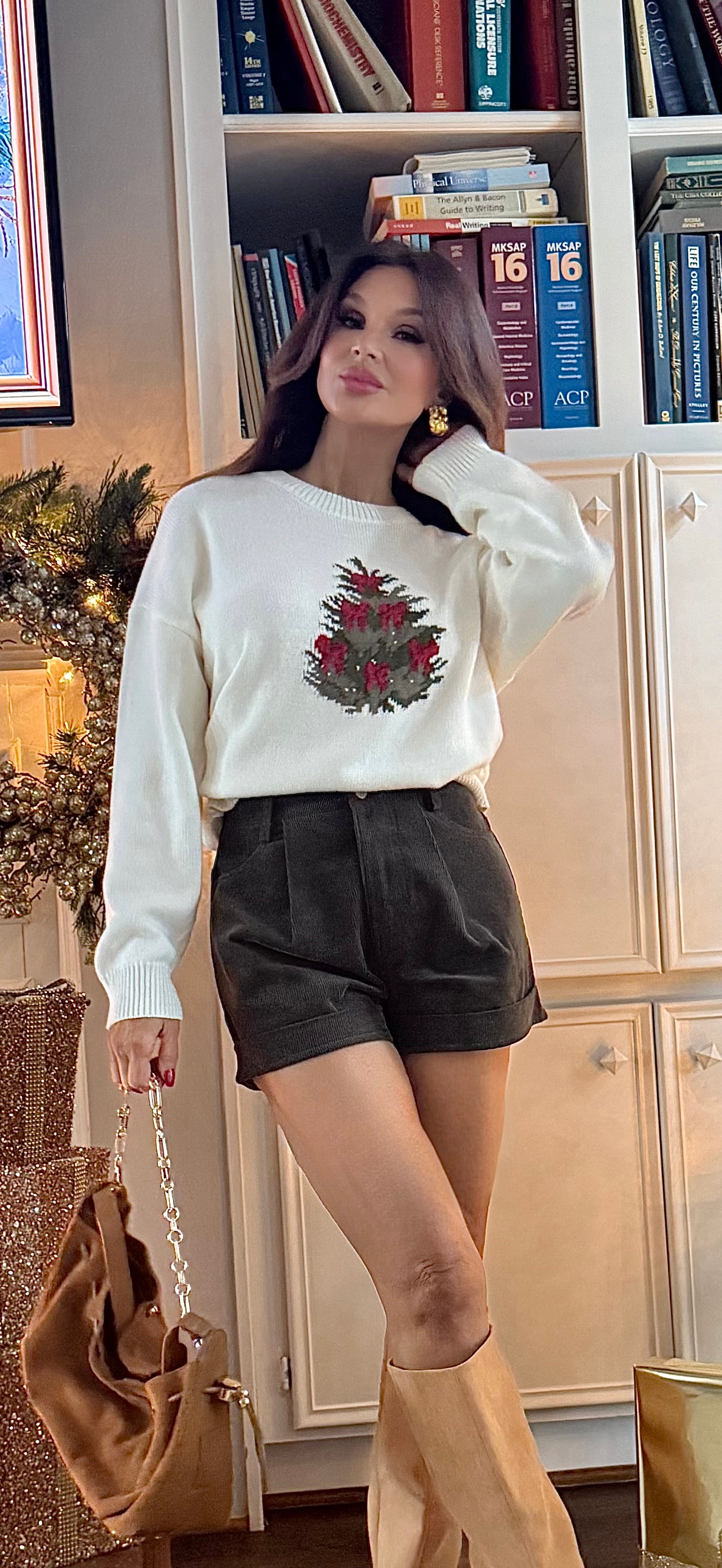 Chrissy Ivory Long Sleeve Christmas Tree Sweater