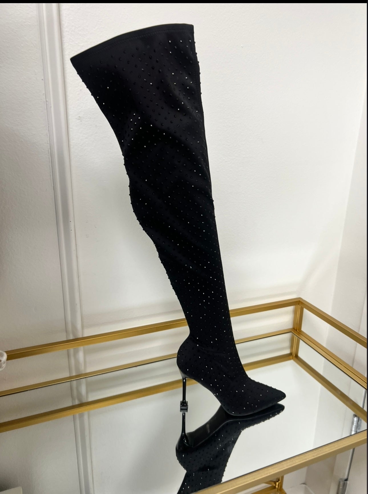 Foxy Black Studded Thigh High boot