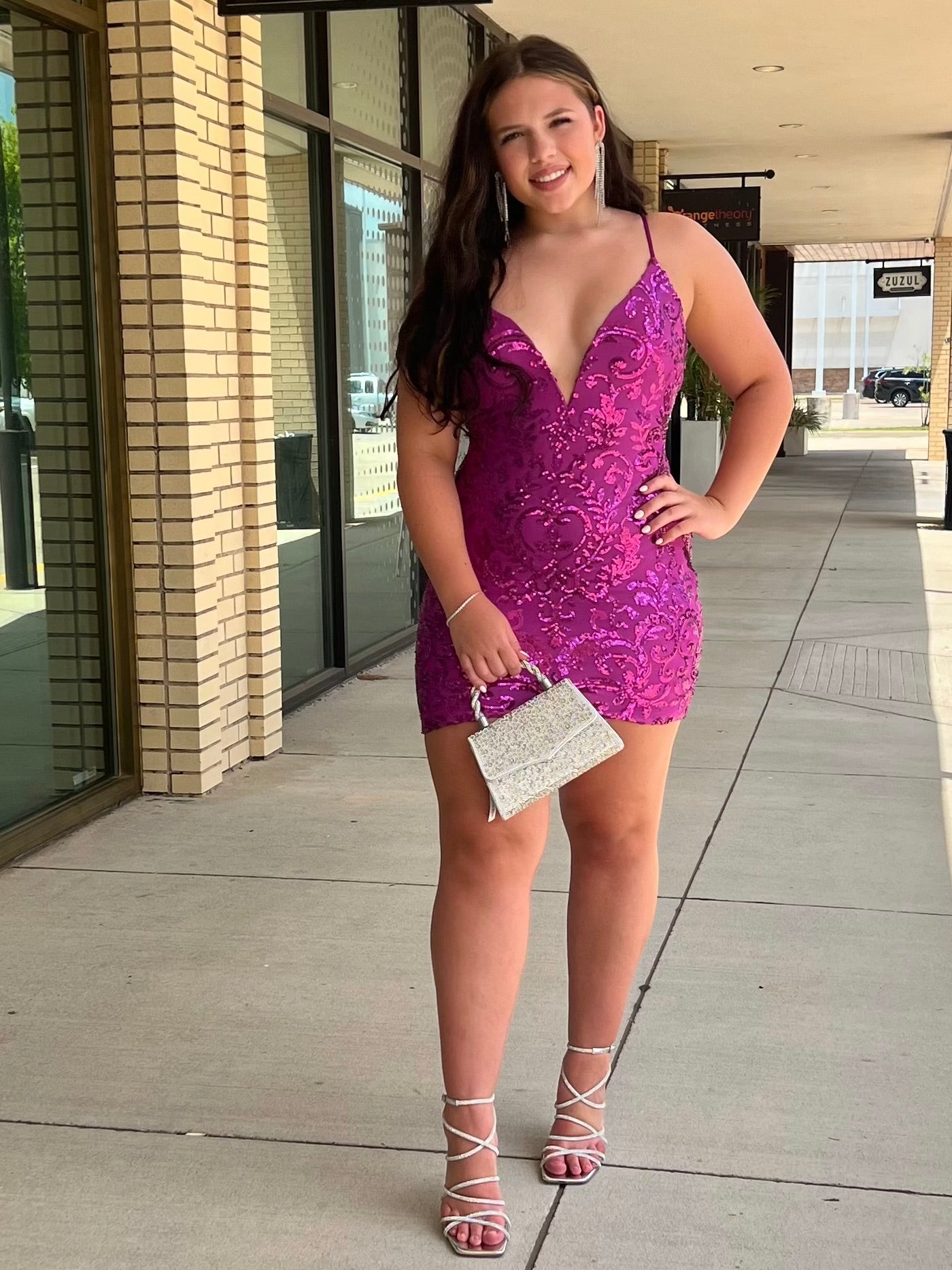 Aurora magenta mesh sequin overlay mini dress