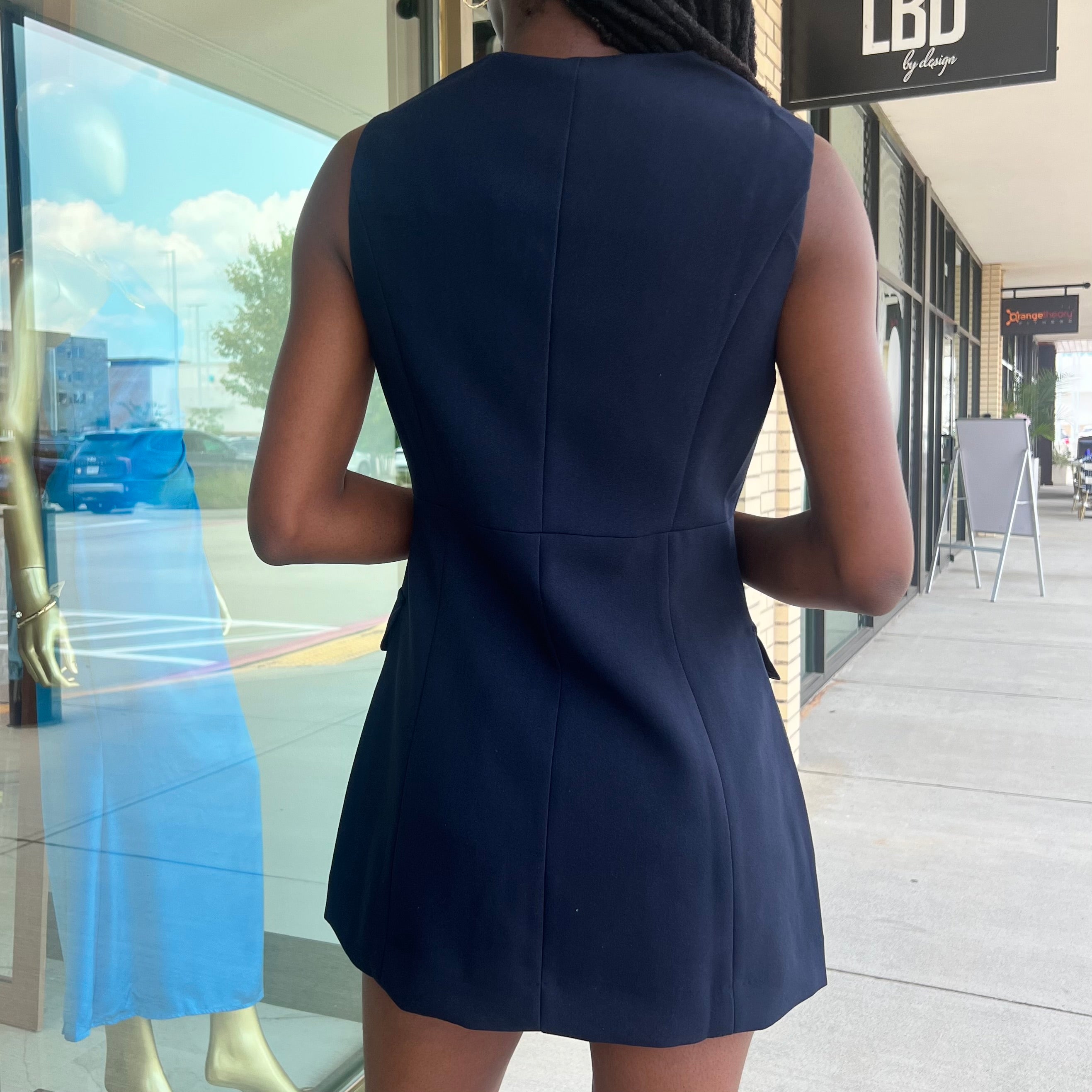 Reva Dark Navy Crystal Button Front Romper