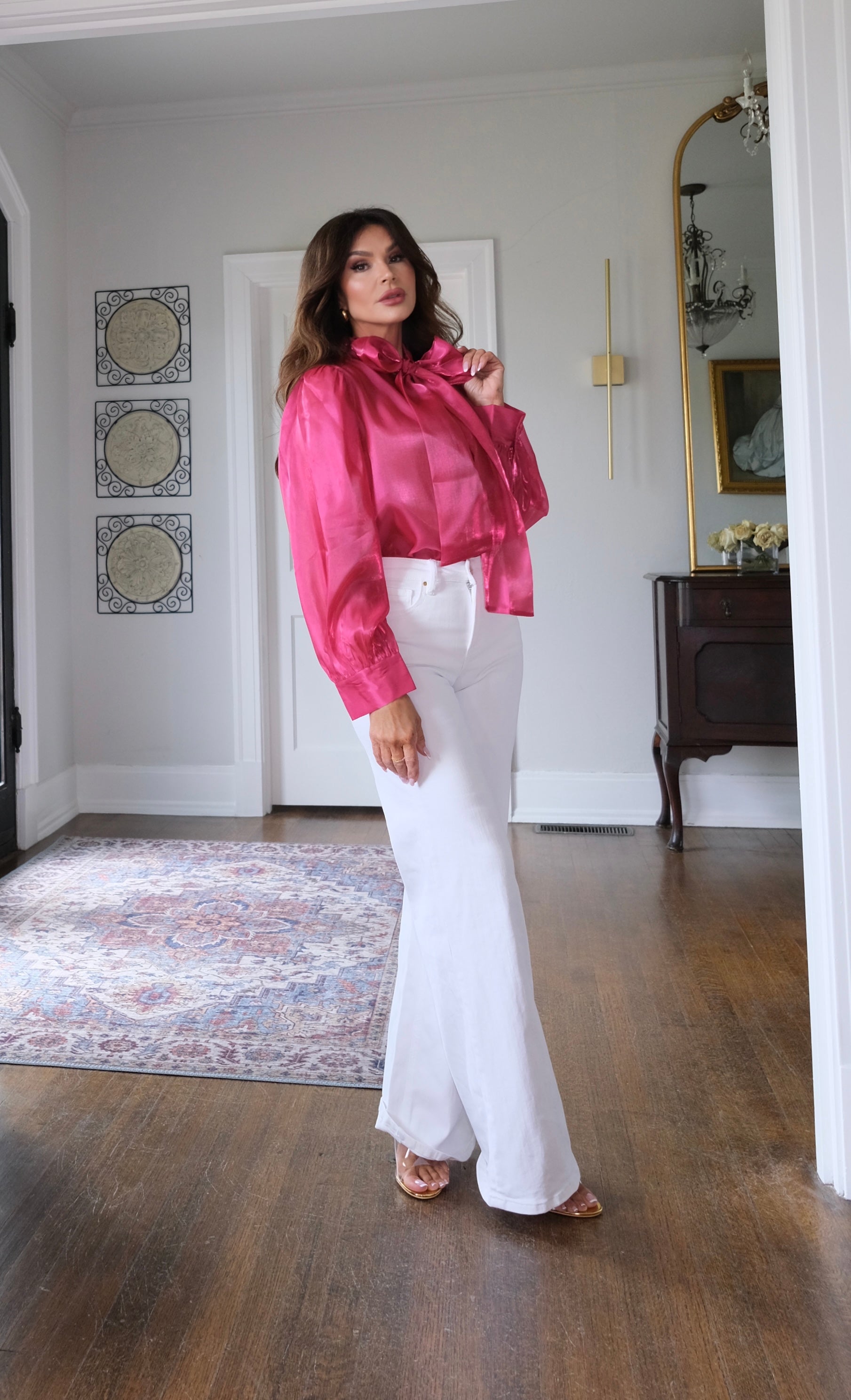 Shillem fuchsia organza long sleeve blouse