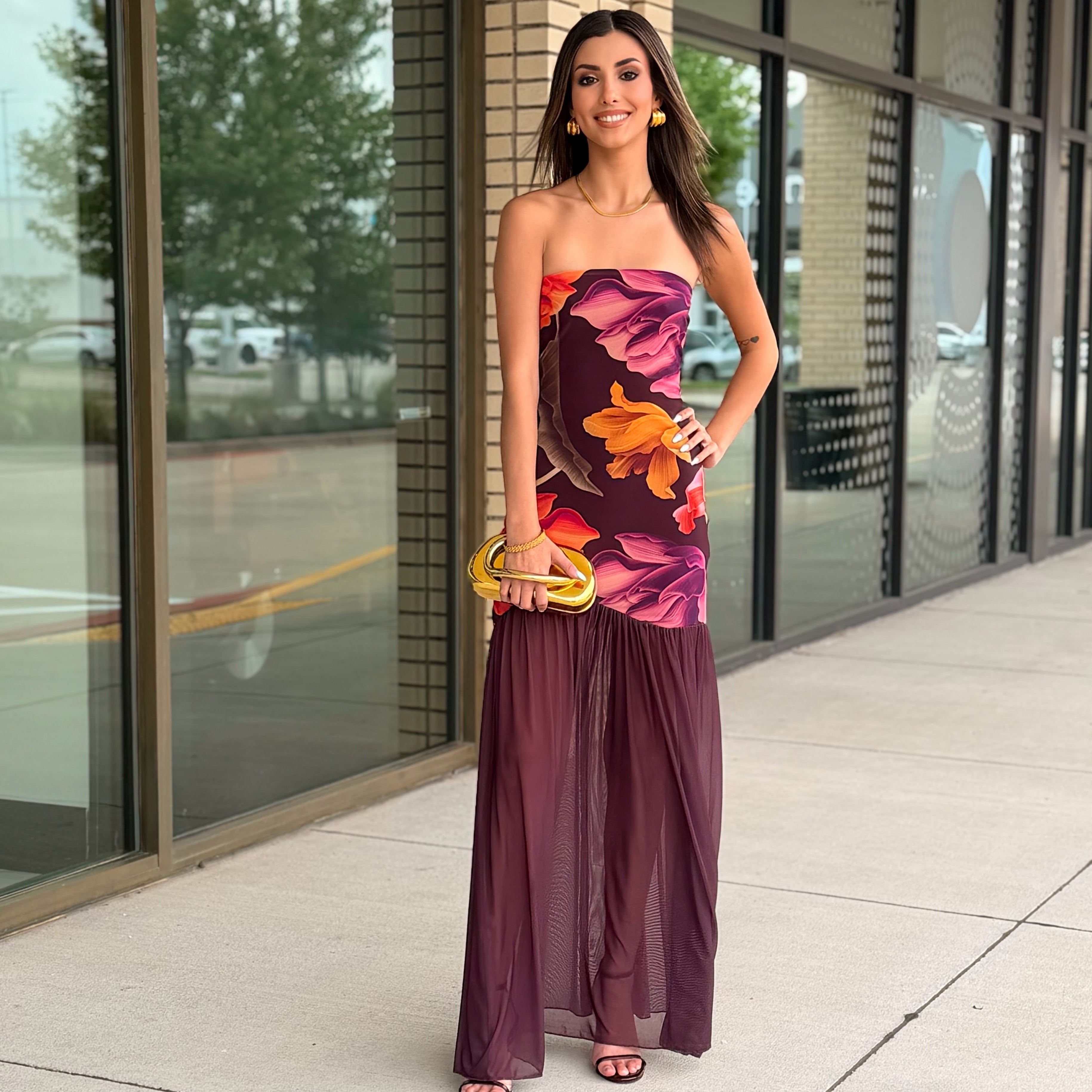 Kailani Plum Floral Mesh Maxi Dress