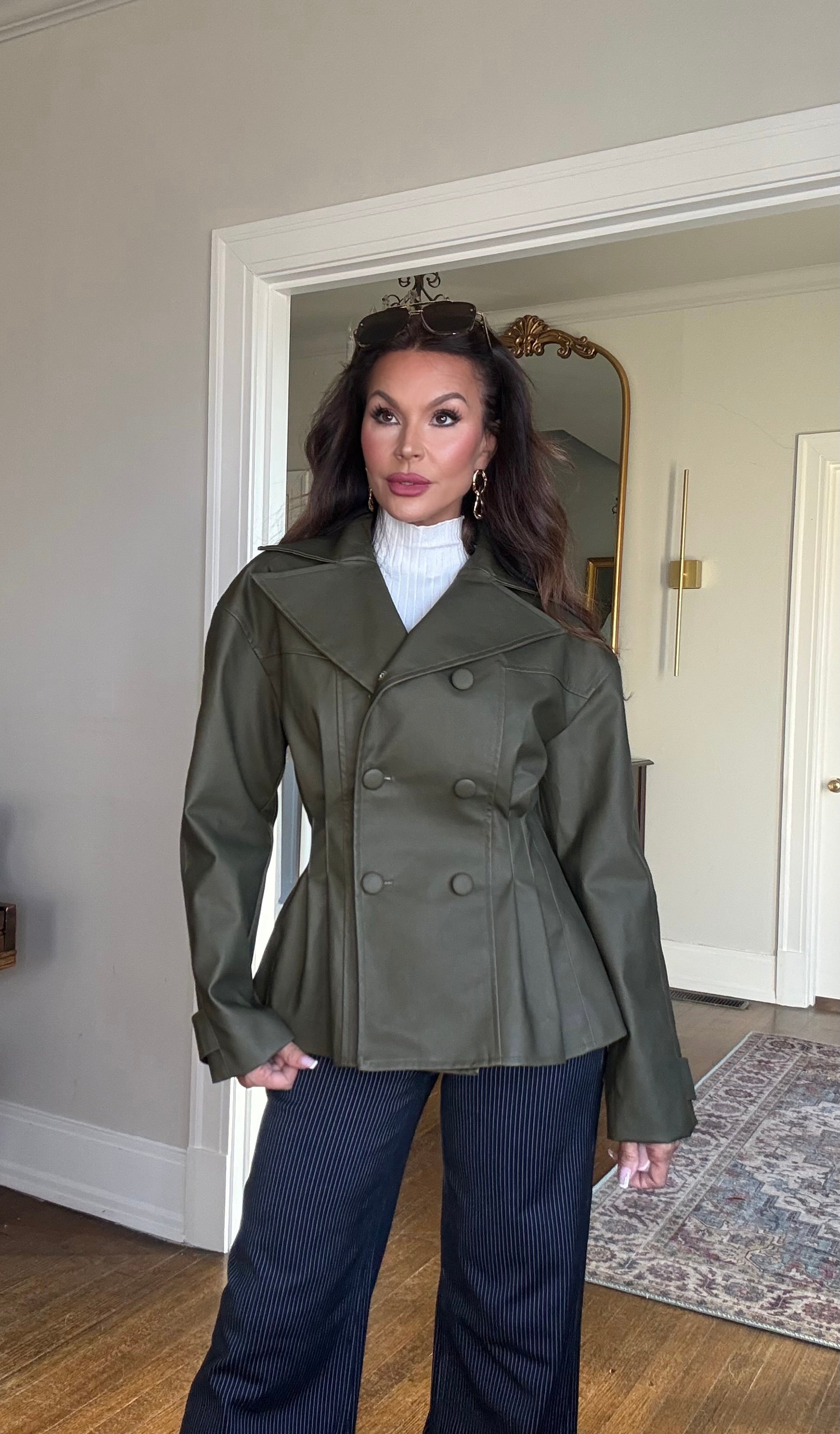 Octavia Olive Green Waist Pleated Blazer