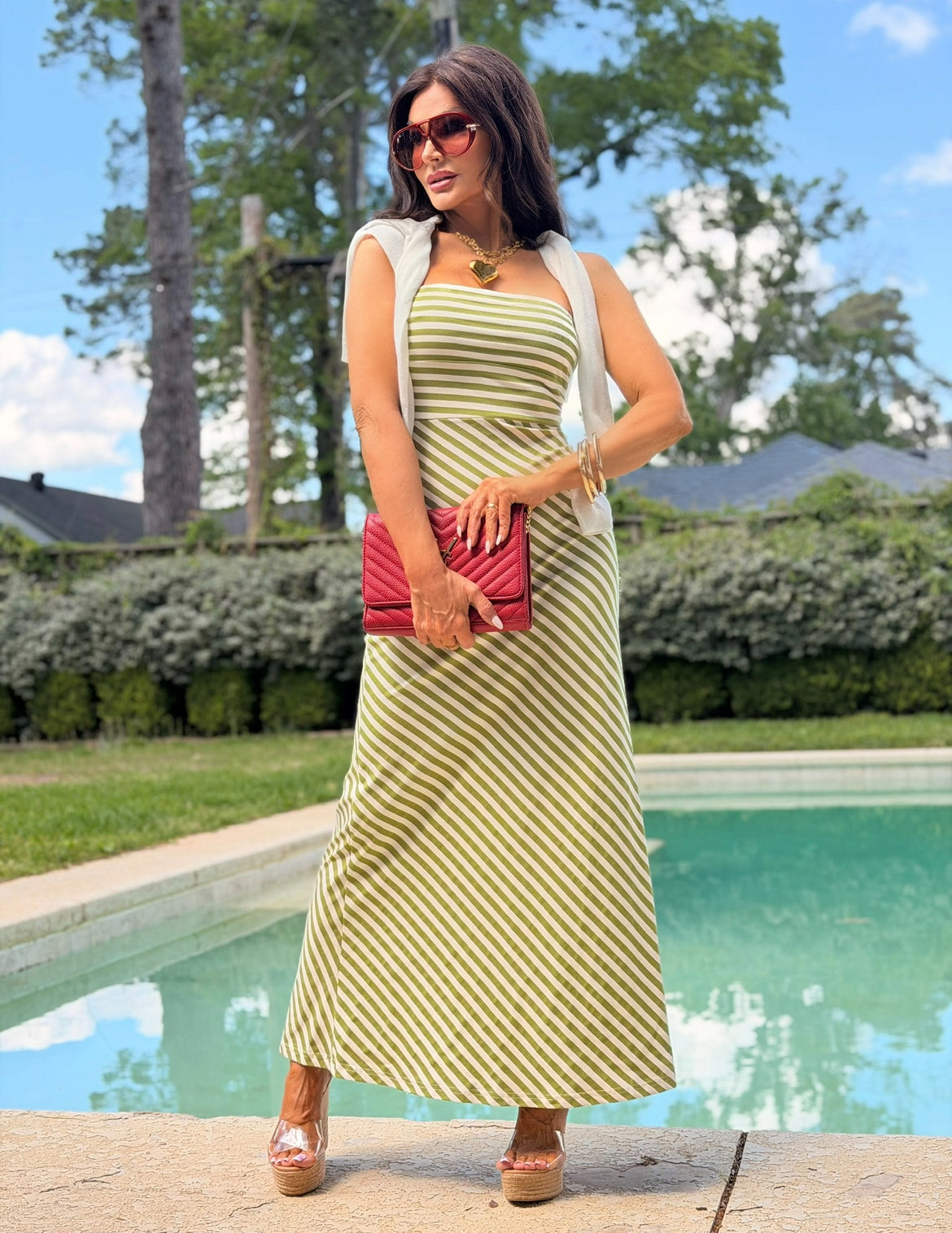 Piper green bodice striped maxi dress