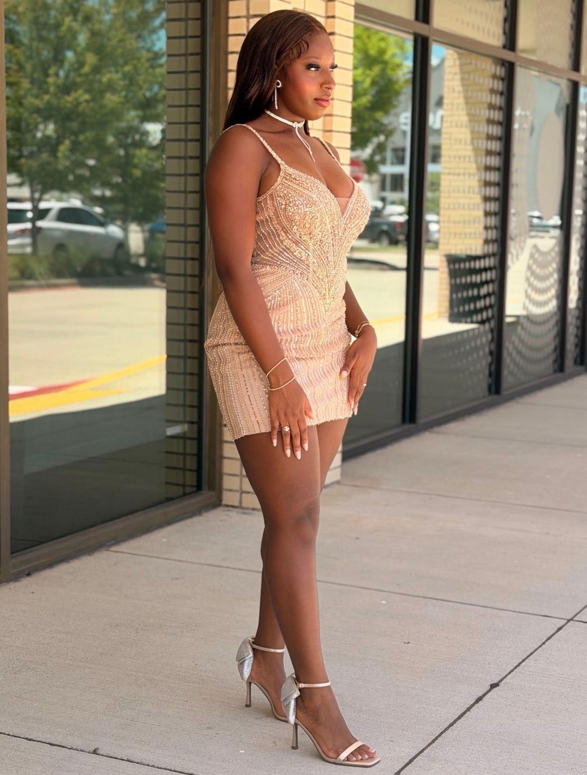 Amber Rhinestone & Sequin Embellished Mini Dress