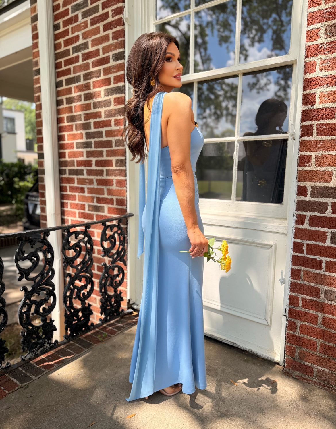Chloe light blue strapless halter maxi dress