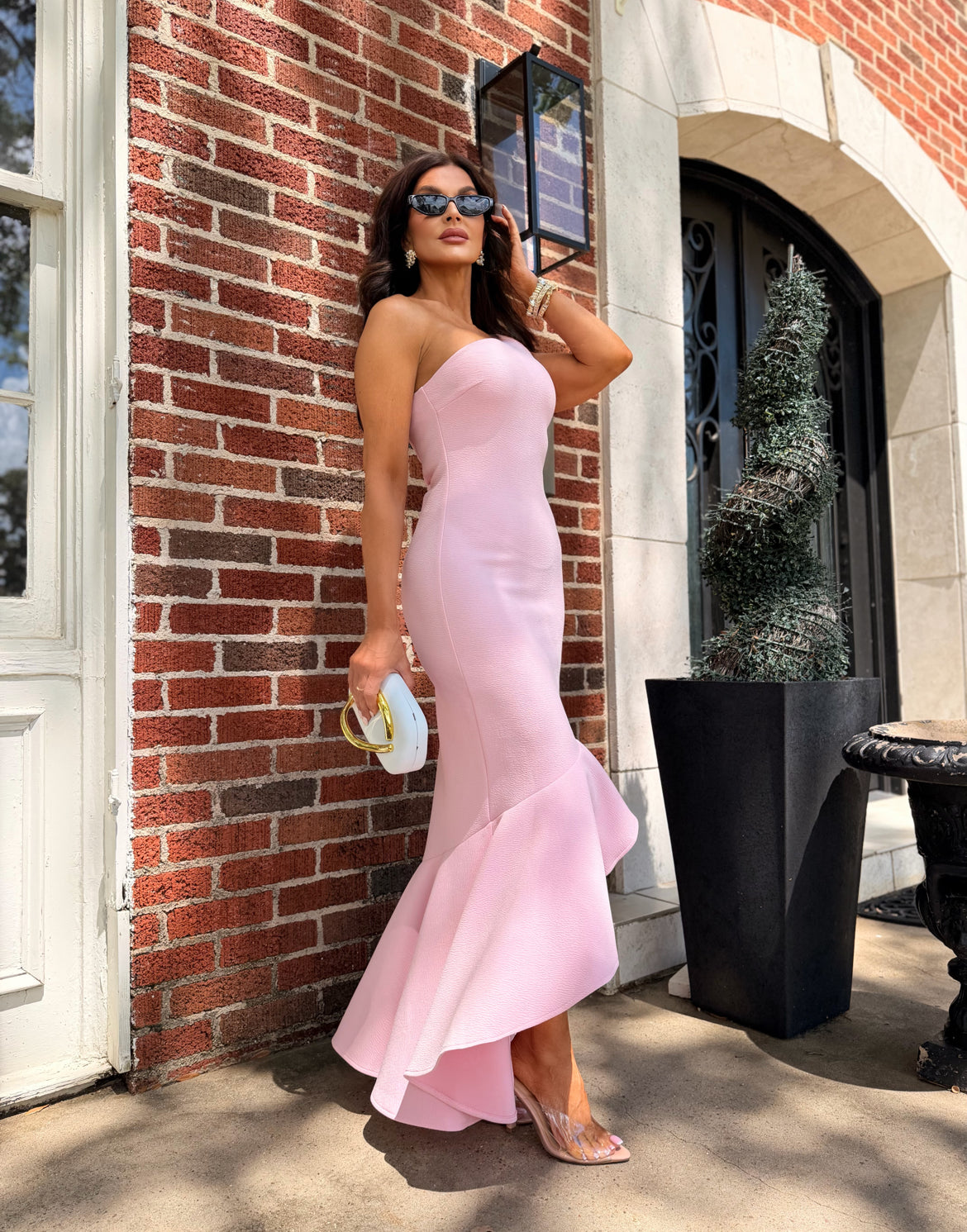 Zia pink asymmetrical ruffled midi dress