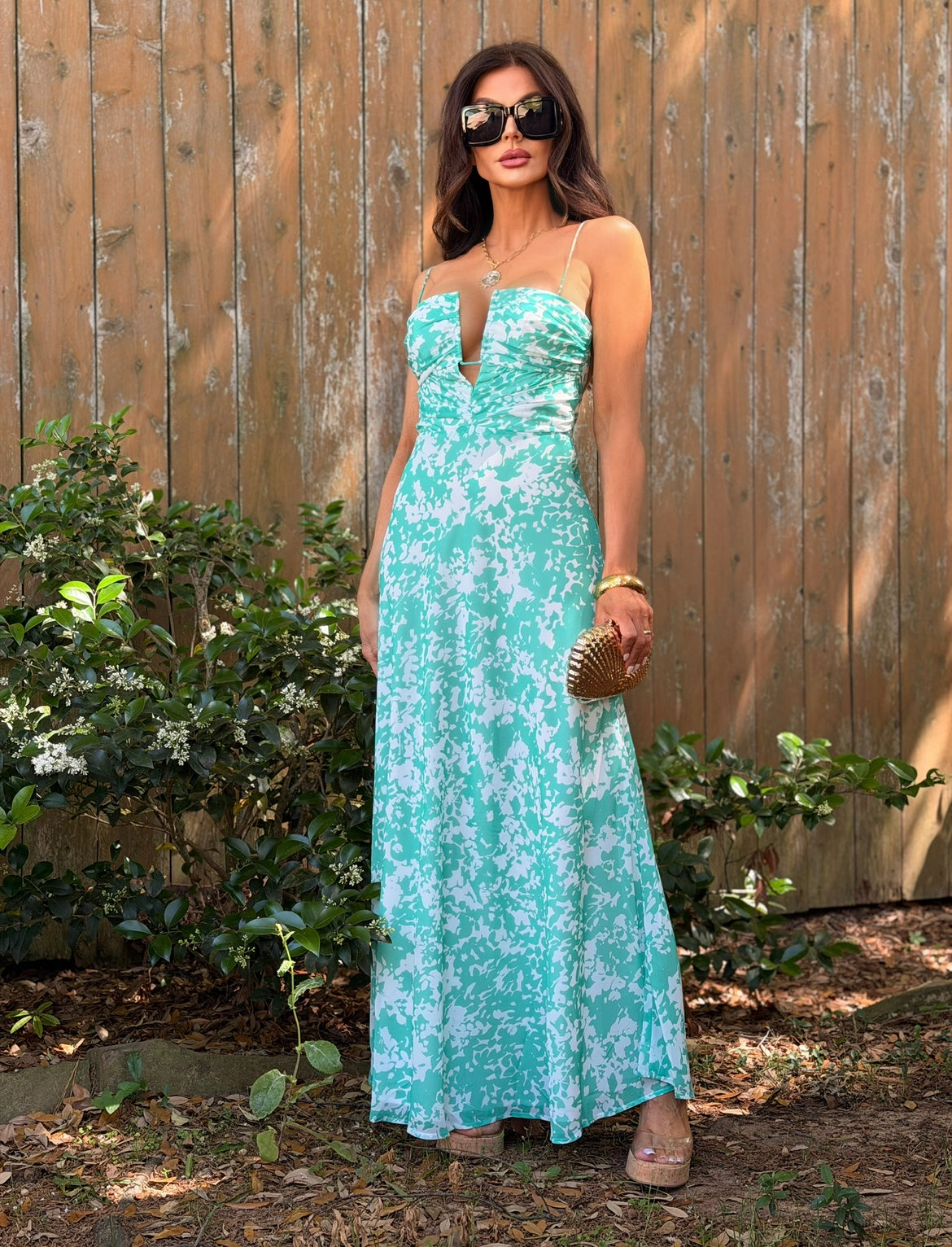 Mariah Green Open Front Midi Floral Dress