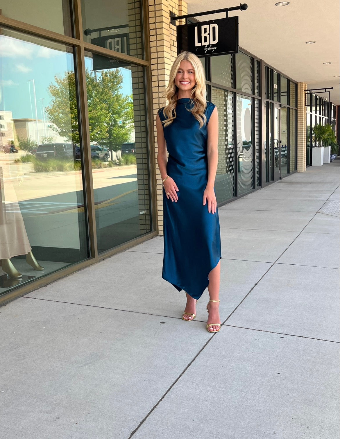 Gabby Teal Cowl Neck Satin Midi Dress