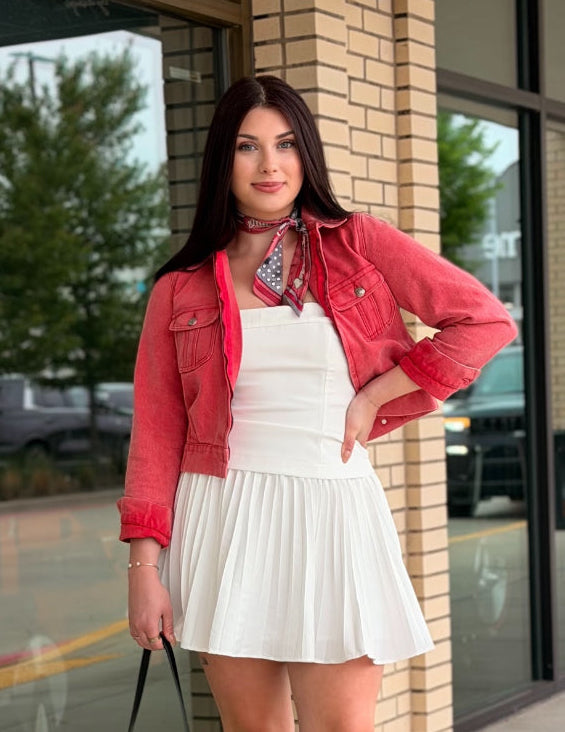 Andi red denim button down jacket