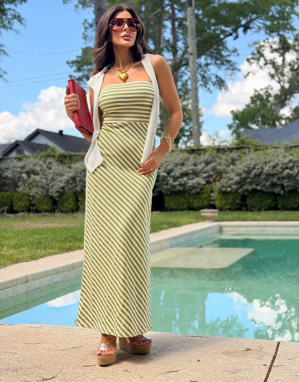 Piper green bodice striped maxi dress