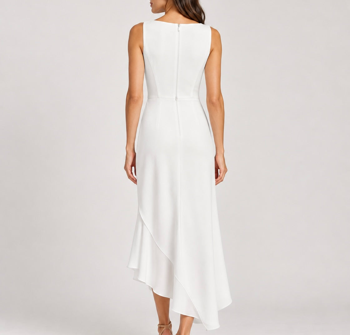 Ava Ivory Ponte Ruched Midi Dress