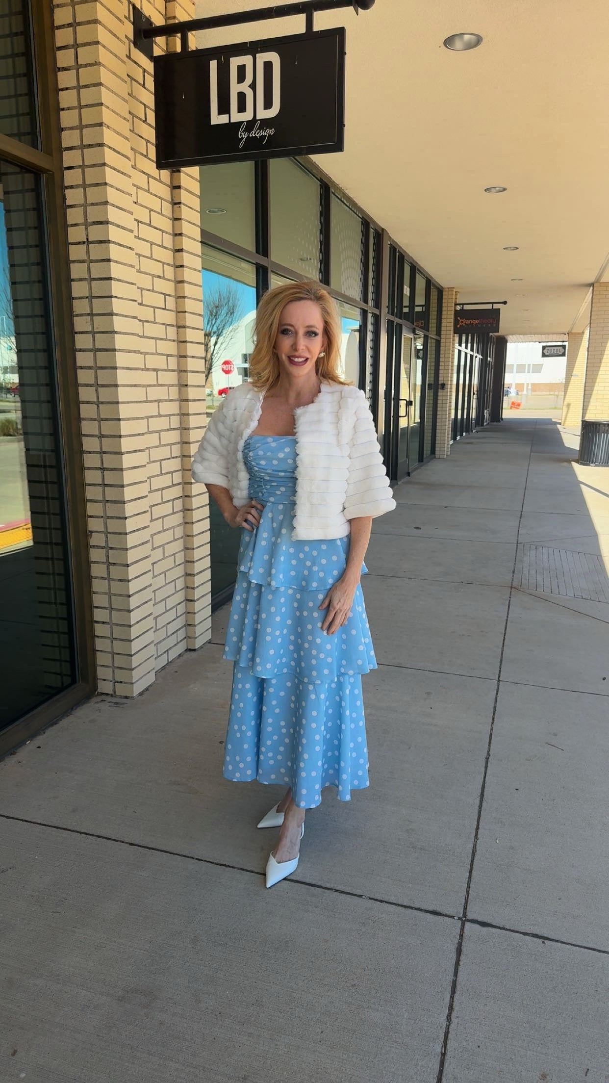 Harper light blue tiered polka dot maxi dress