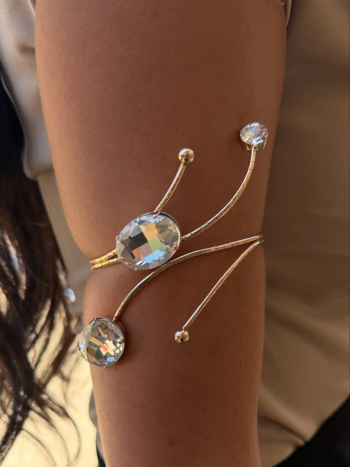 Gold Statement Oval Rhinestone Arm Cuff Bracelet