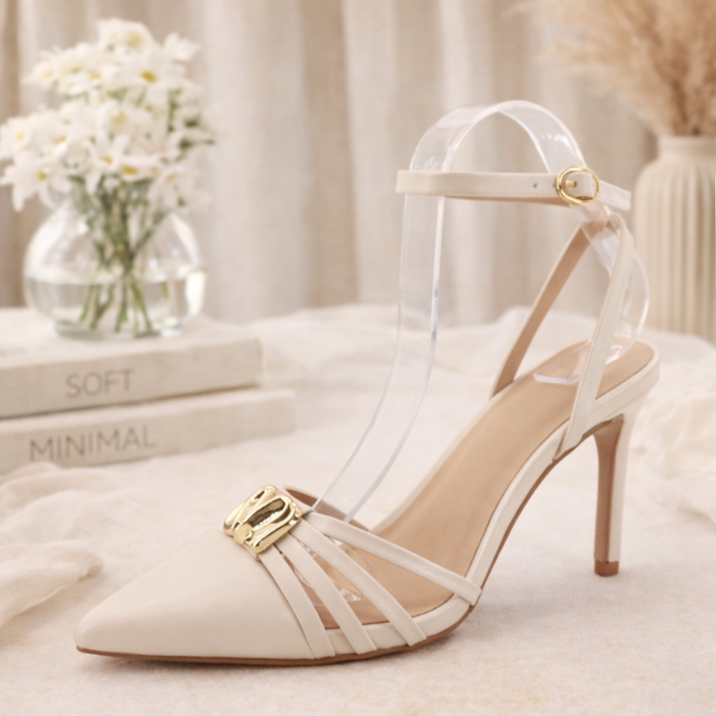 Lainey ivory ankle strap heels