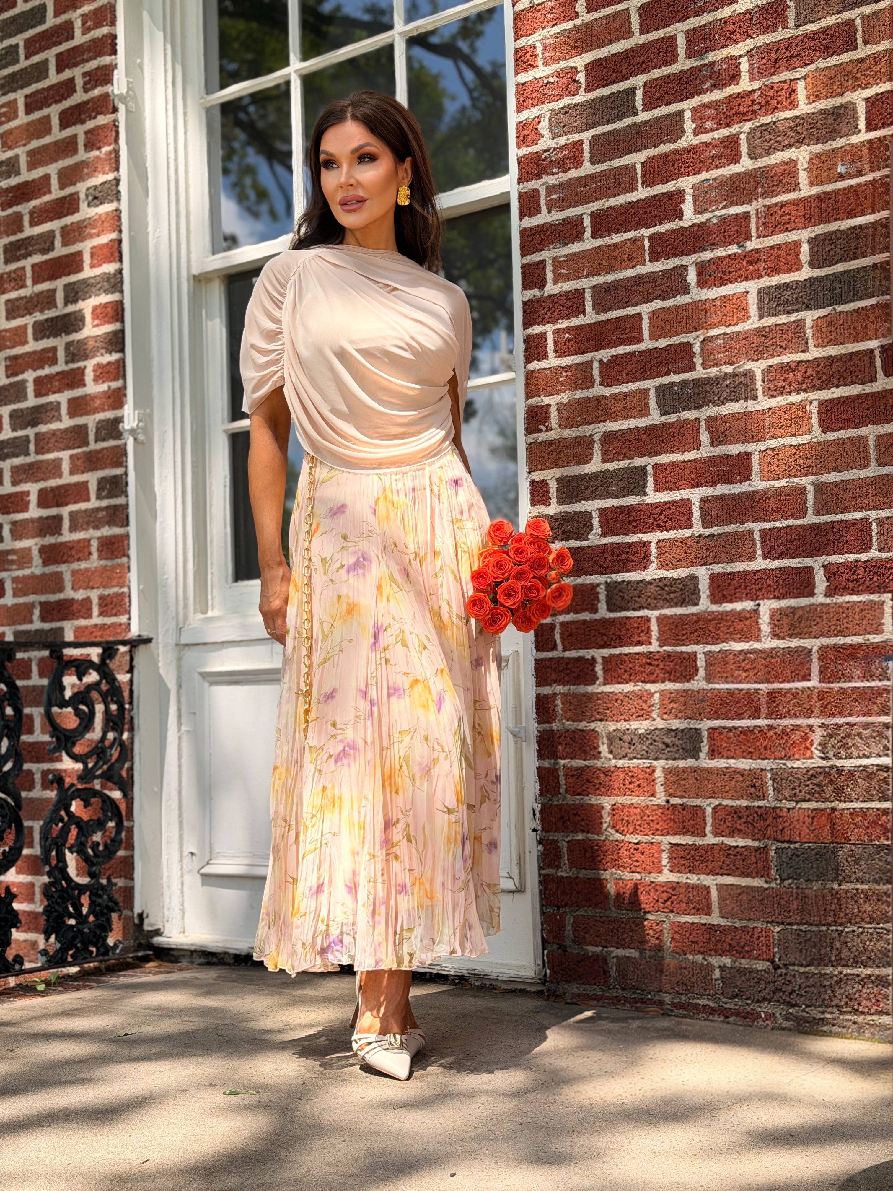 Felicity floral pleated midi skirt
