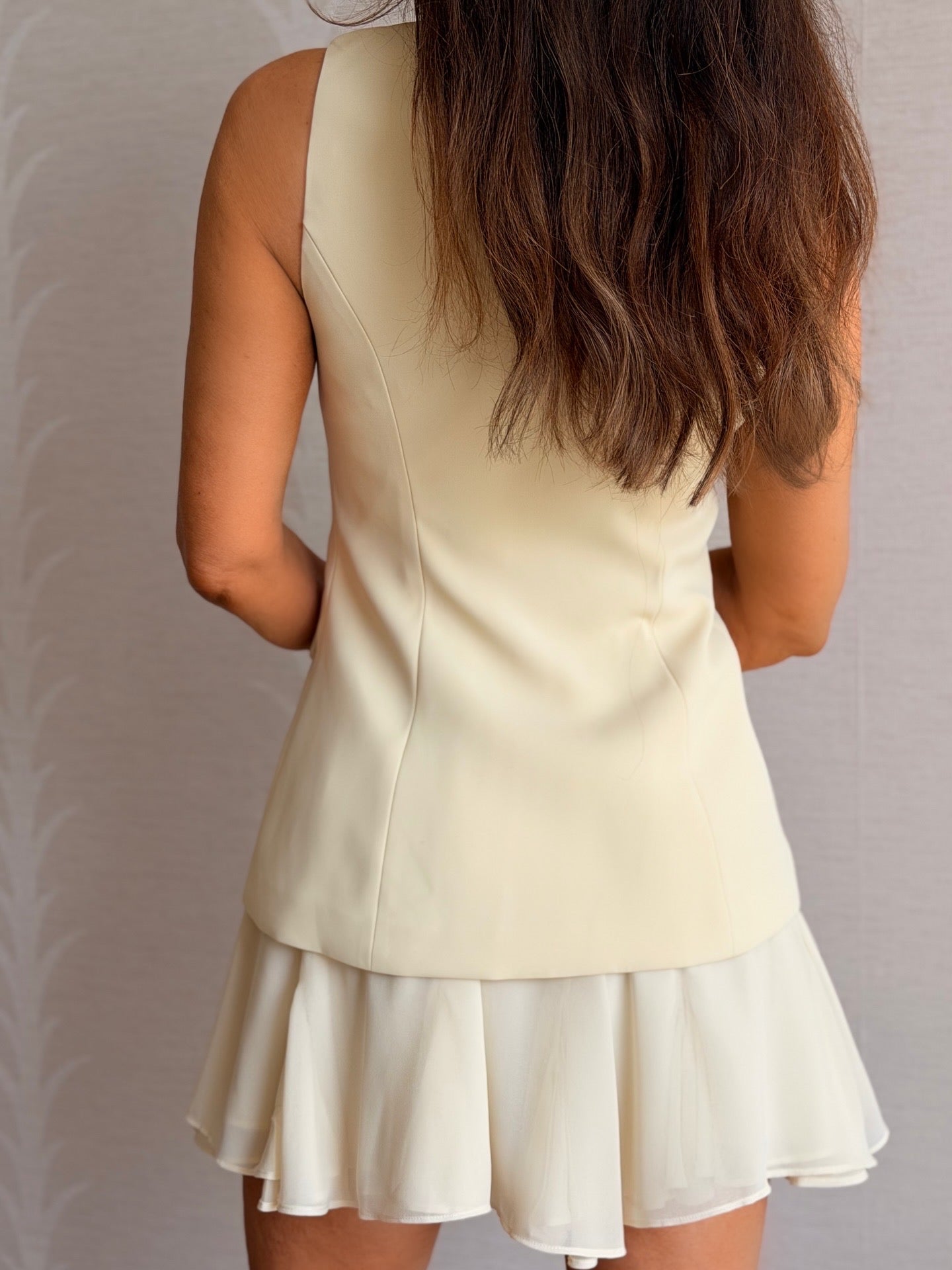 Christen Light Yellow Button Front Vest Mini Dress