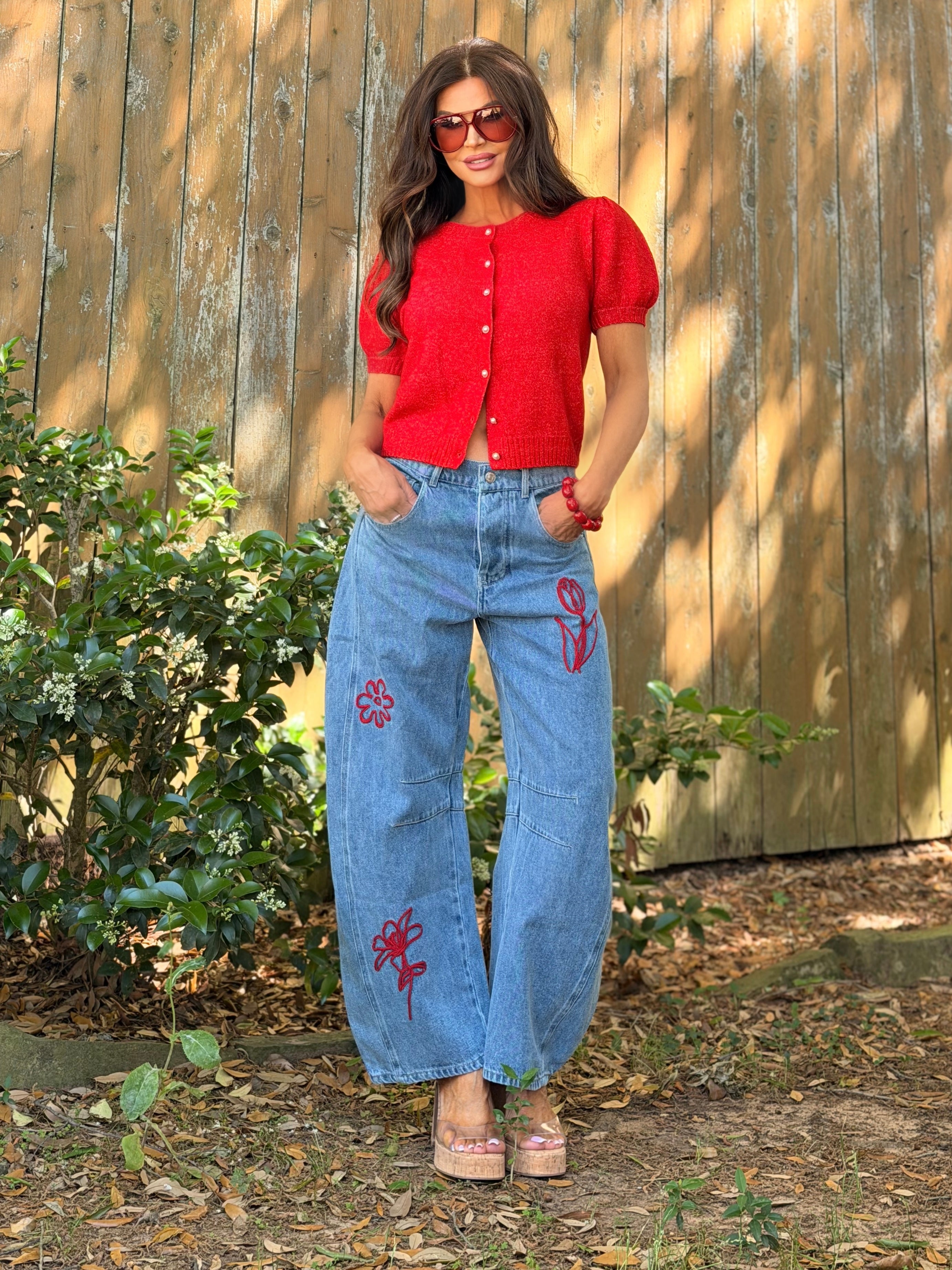 Kerrigan Red Short Sleeve Knit Sweater Cardigan
