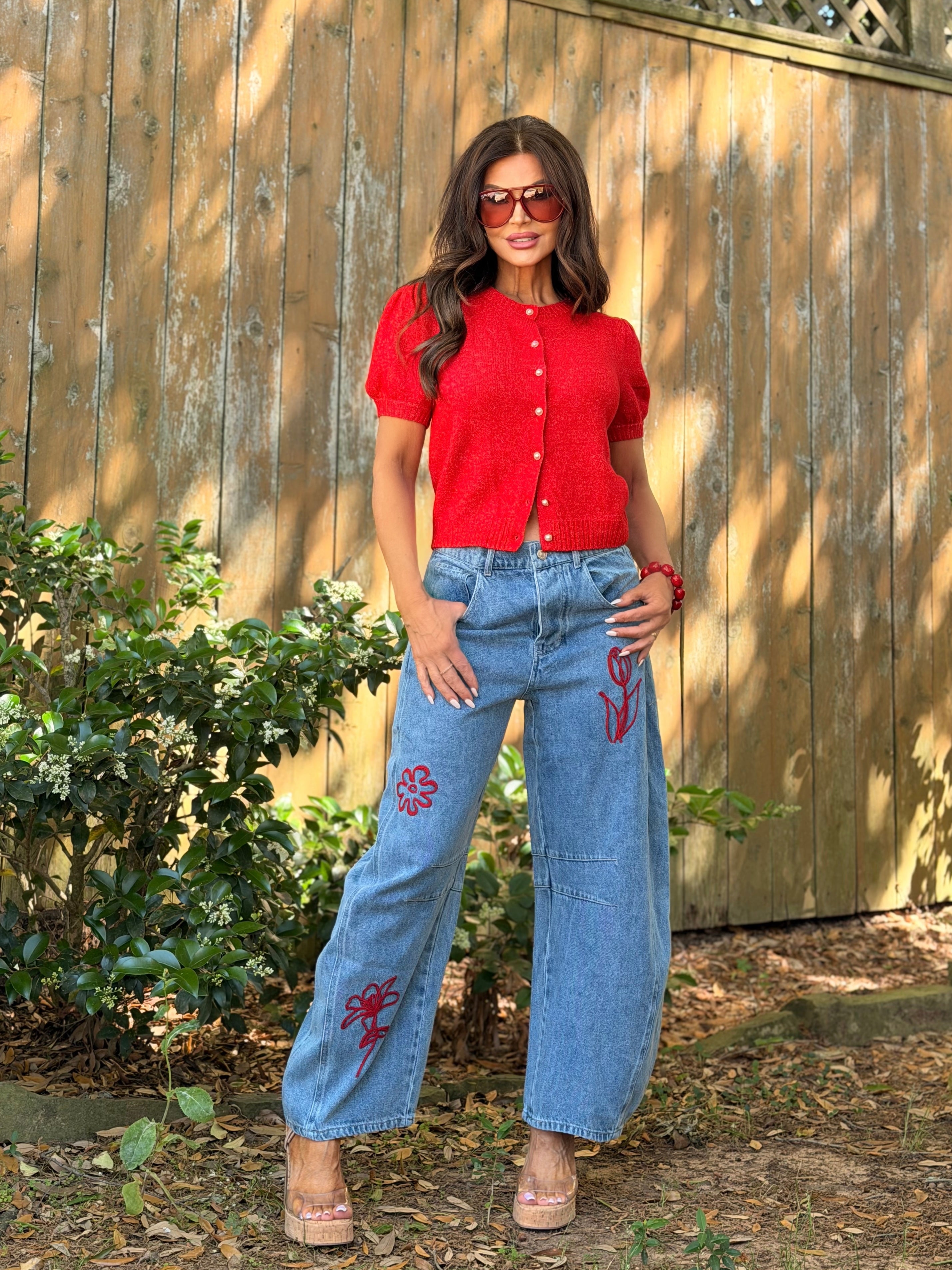 Kerrigan Red Short Sleeve Knit Sweater Cardigan