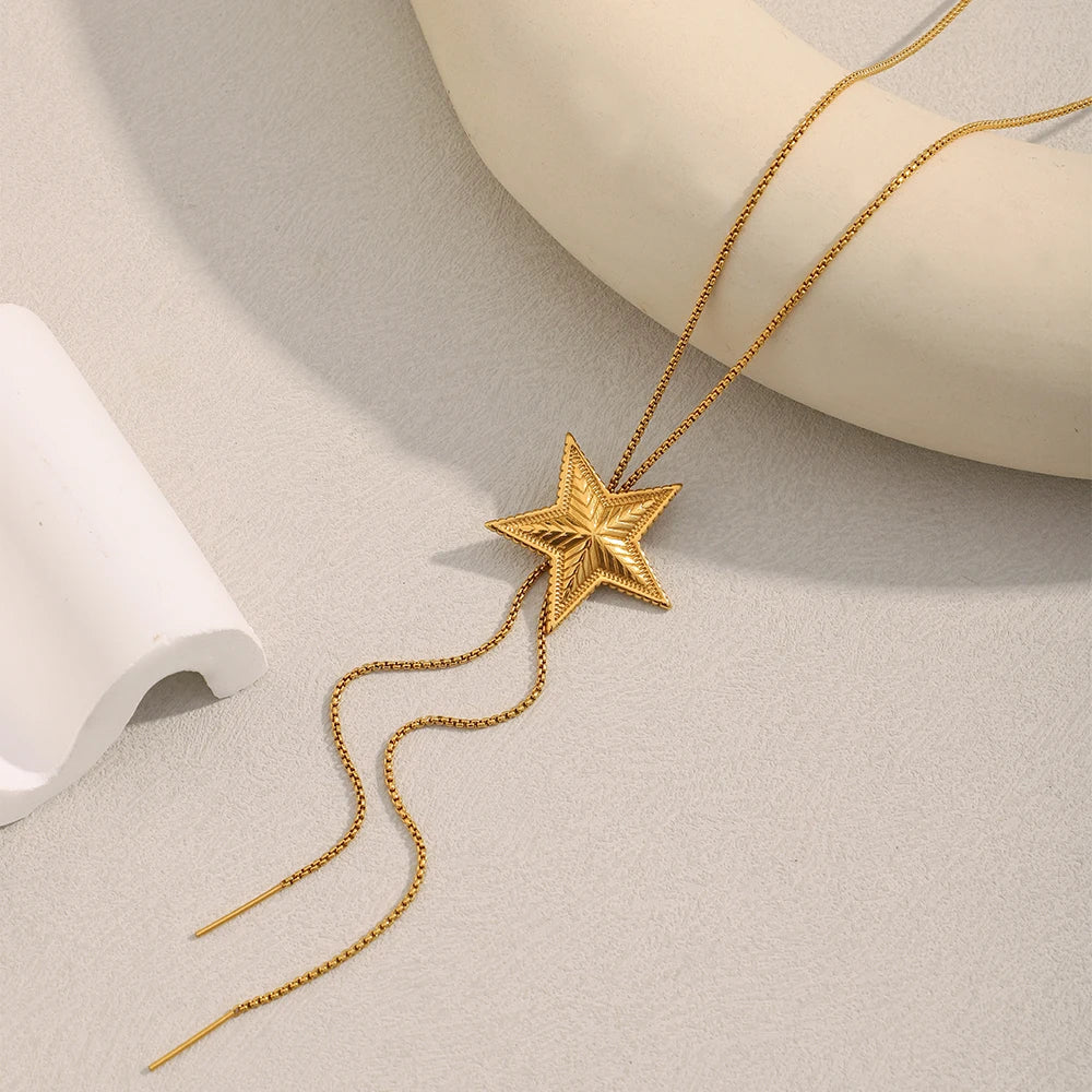 Gold Star Lariat Necklace