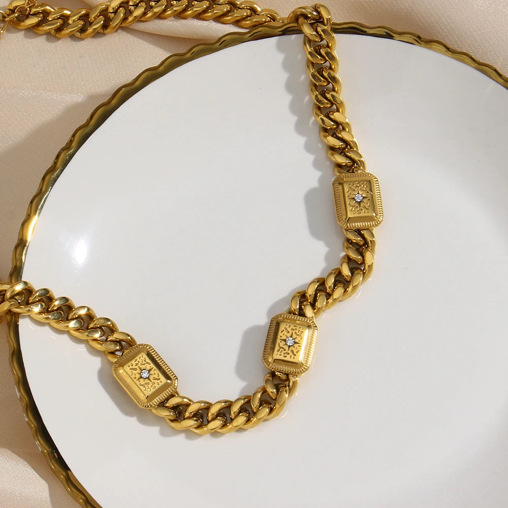 Gold Curb Chain Station Necklace
