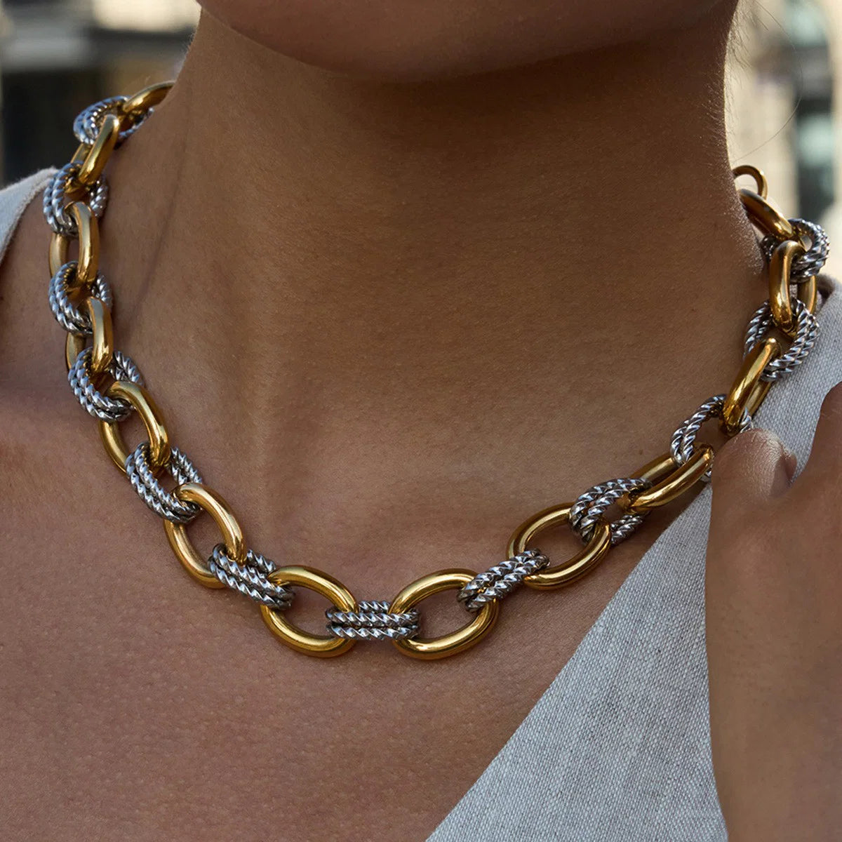 Two Tone Mixed Link Chain Necklace