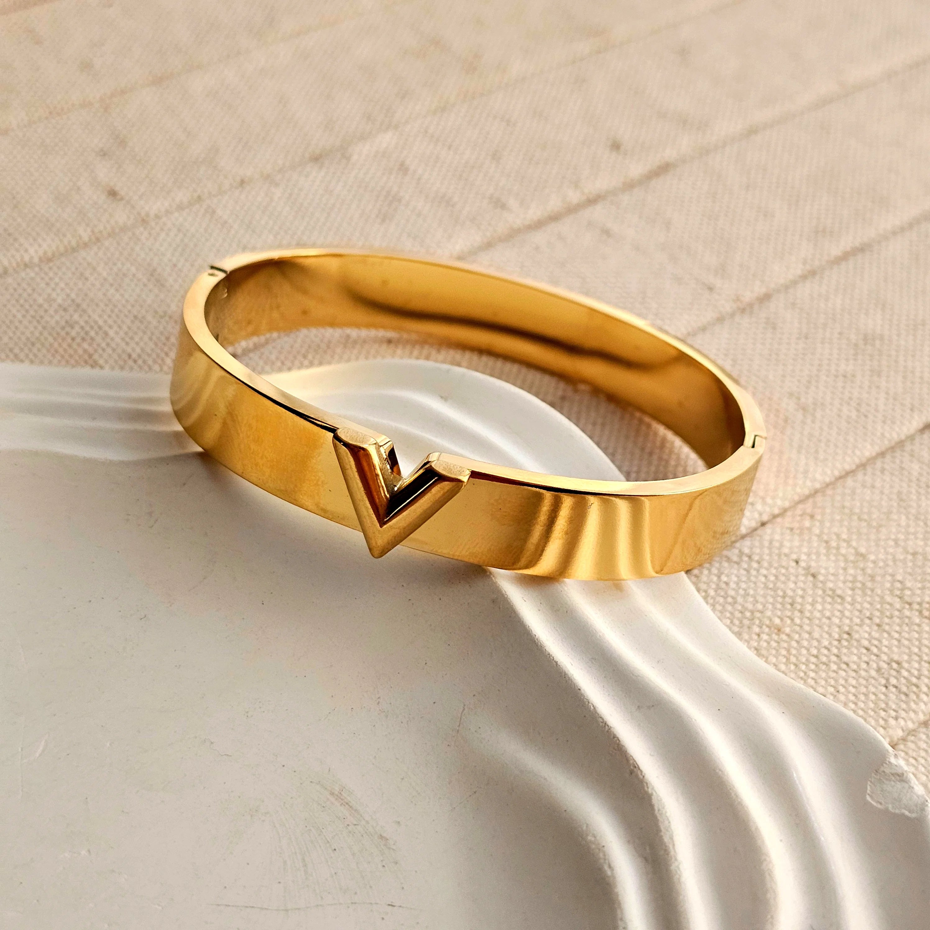 Gold V Accent Cuff Bracelet