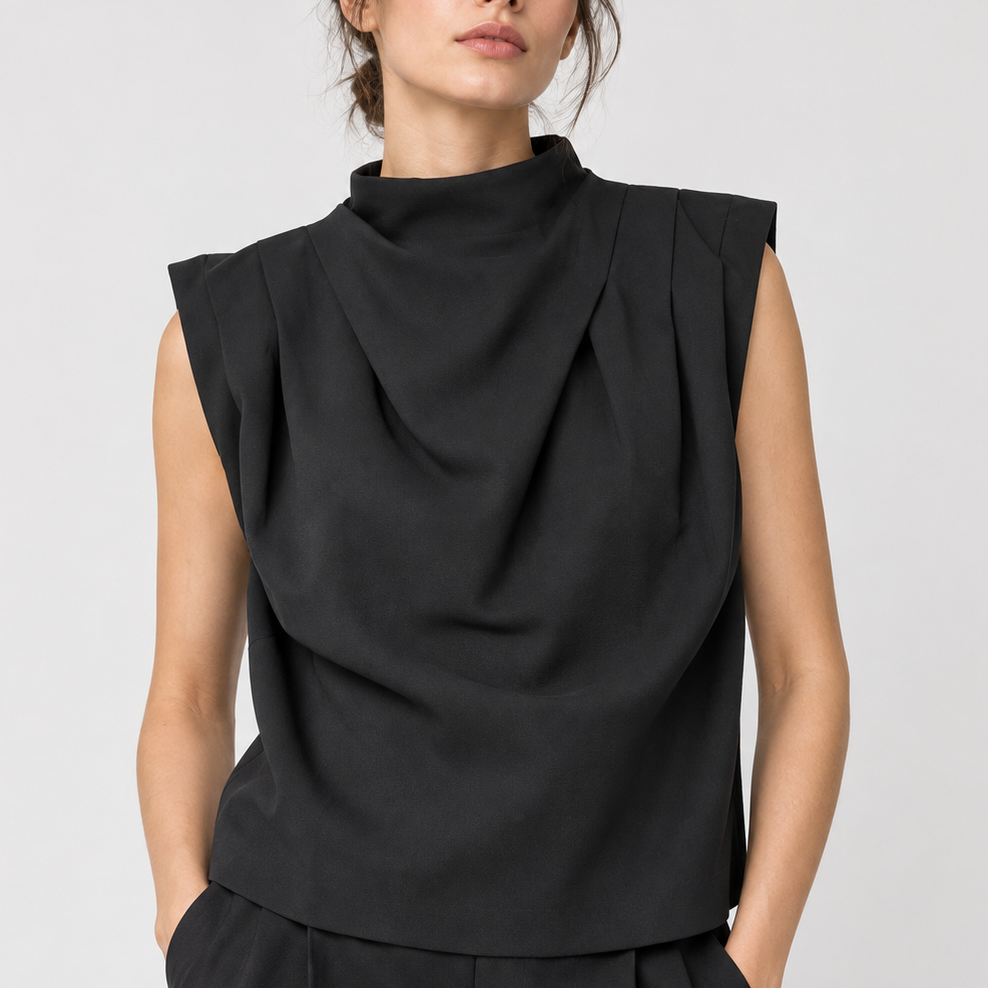 Delilah Black Sleeveless Drape Neck Top