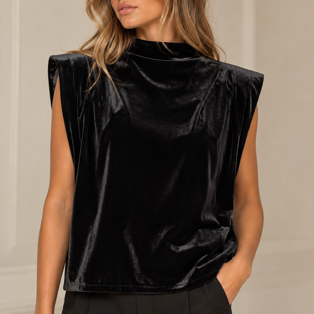 Gracie Black Velvet Drape Neck Top