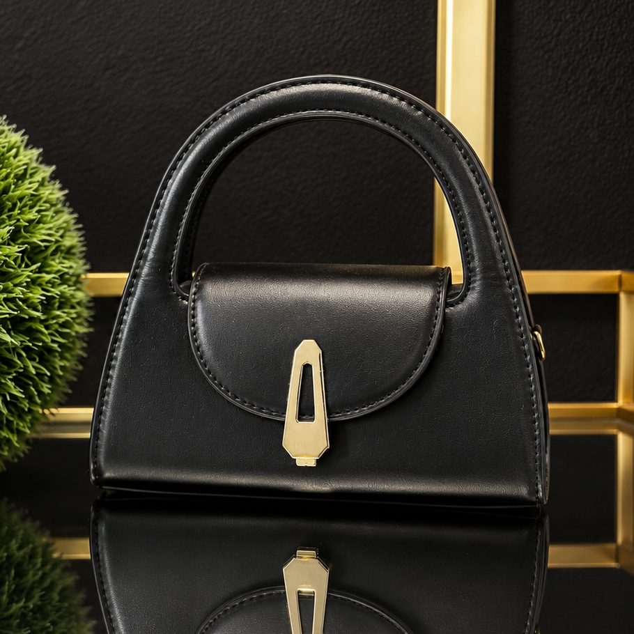 Black Structured Mini Half Moon Handle Bag