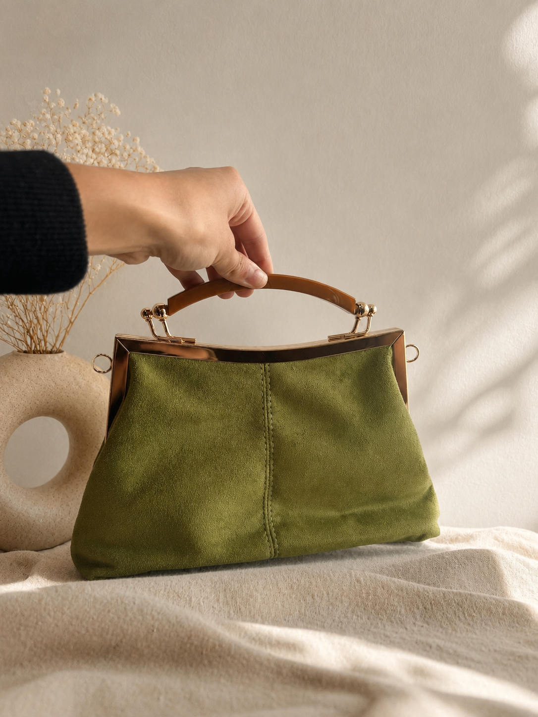 Suede Structured Top Handle Mini Bag