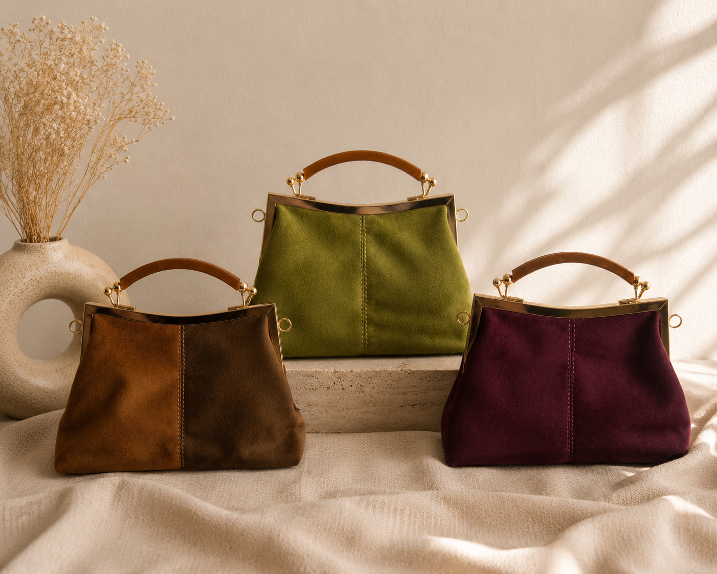 Suede Structured Top Handle Mini Bag