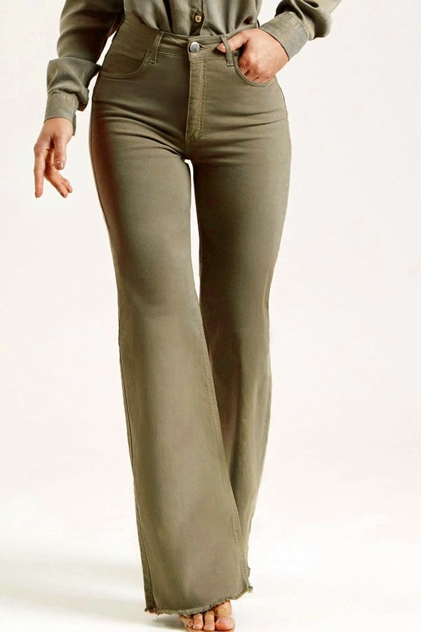 Auburn olive high waist flare denim