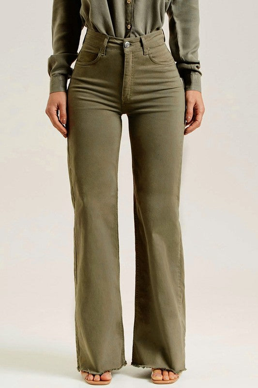 Auburn olive high waist flare denim