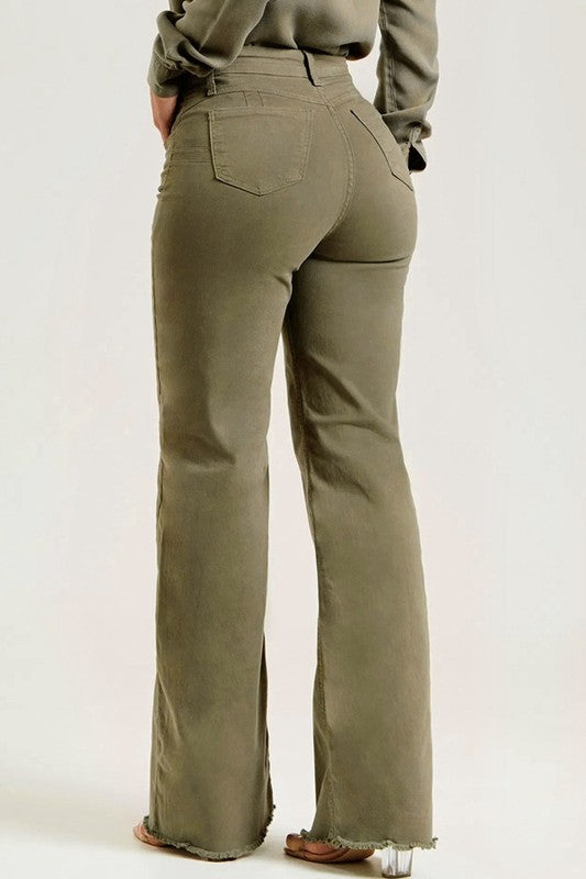 Auburn olive high waist flare denim