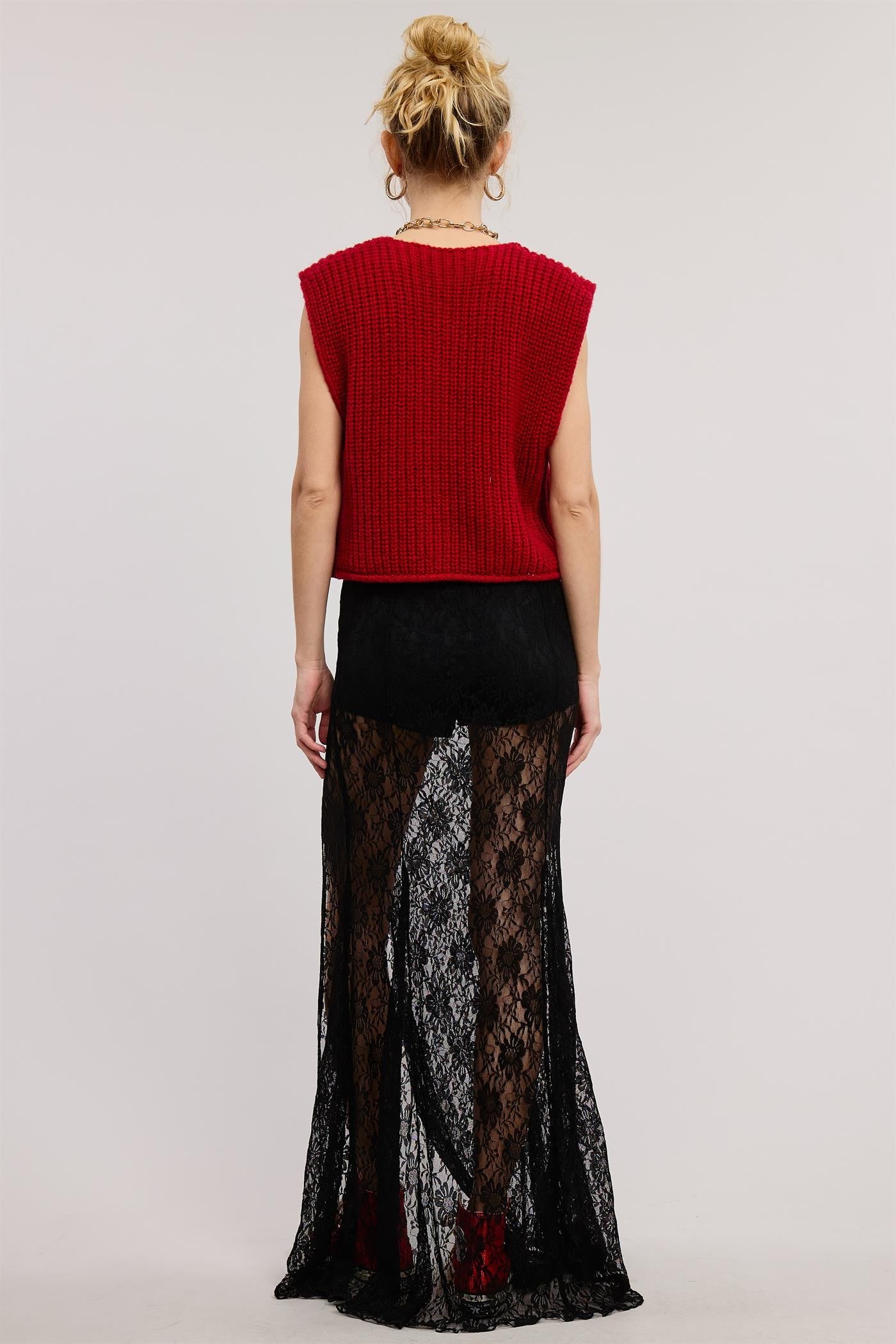 Fanny black lace maxi skort