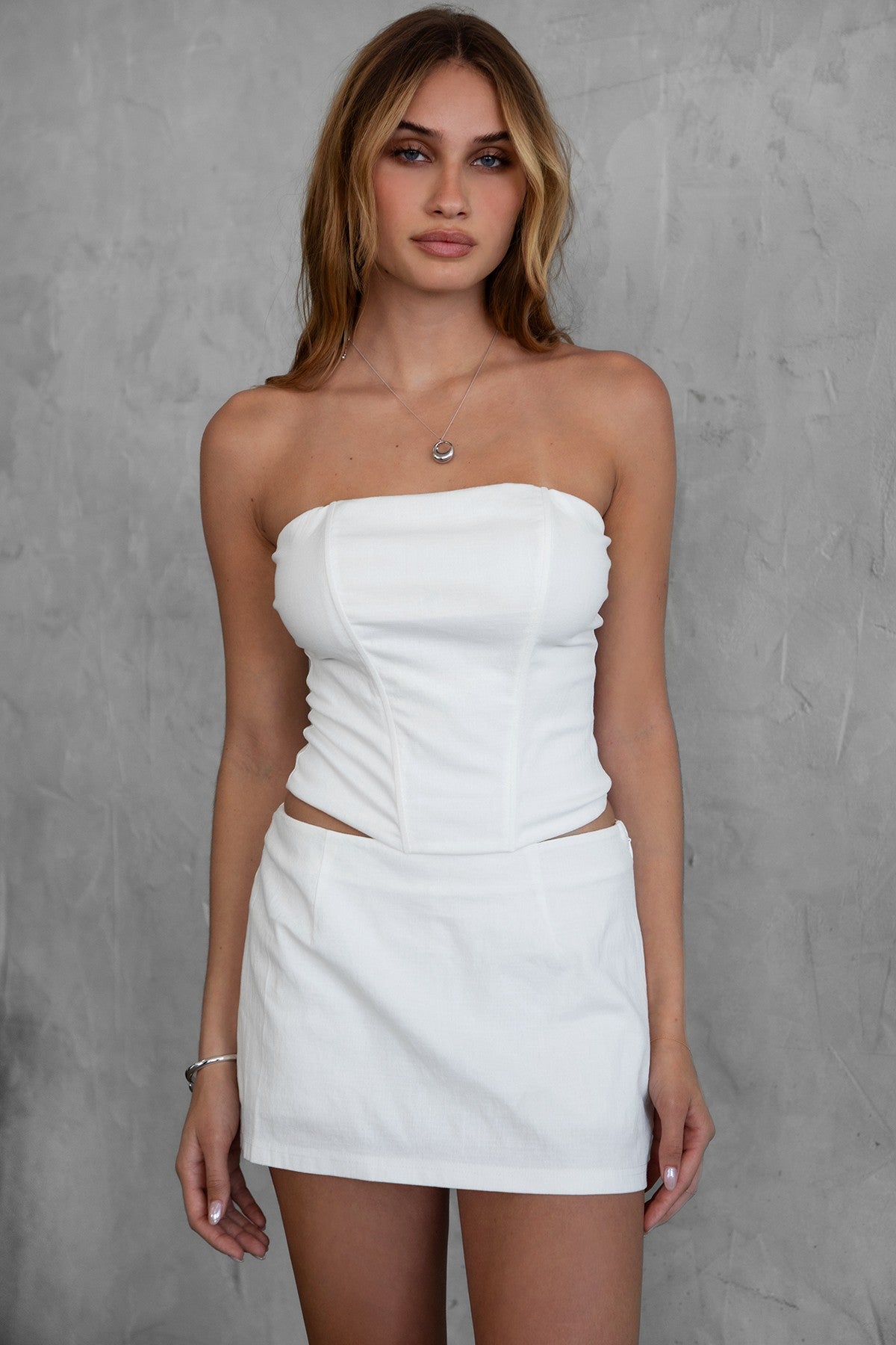 Janice white stretch linen corset