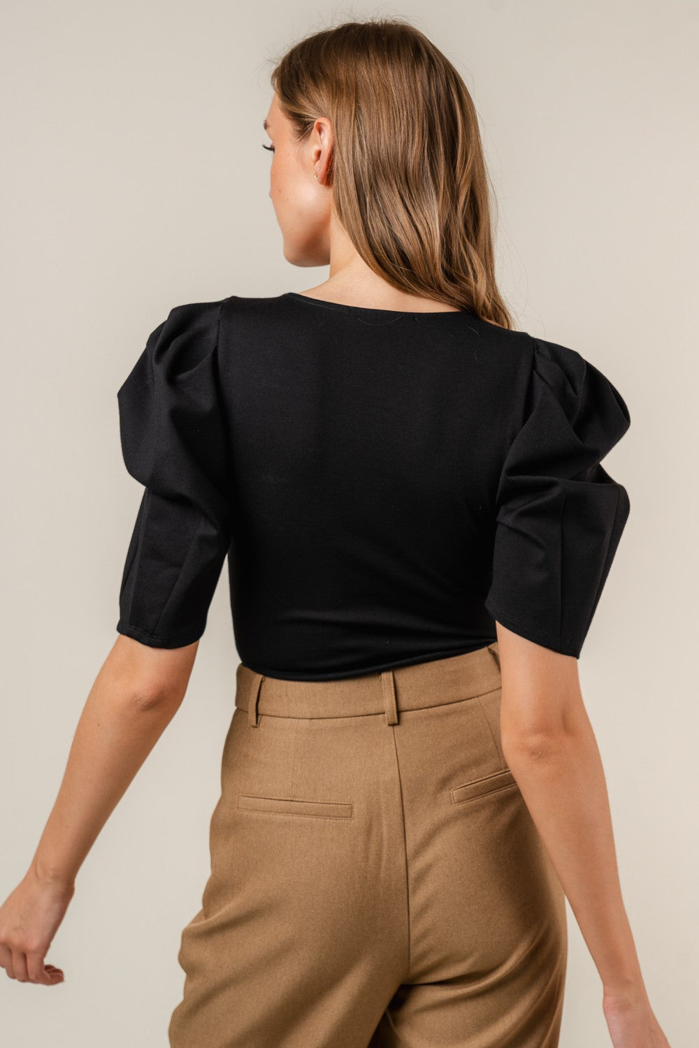Savannah black deep v puff sleeve bodysuit