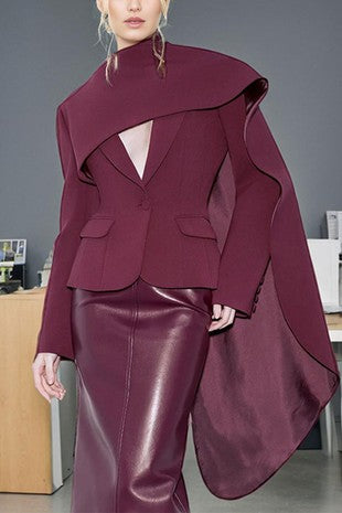 Maddie wine cropped blazer with shrug