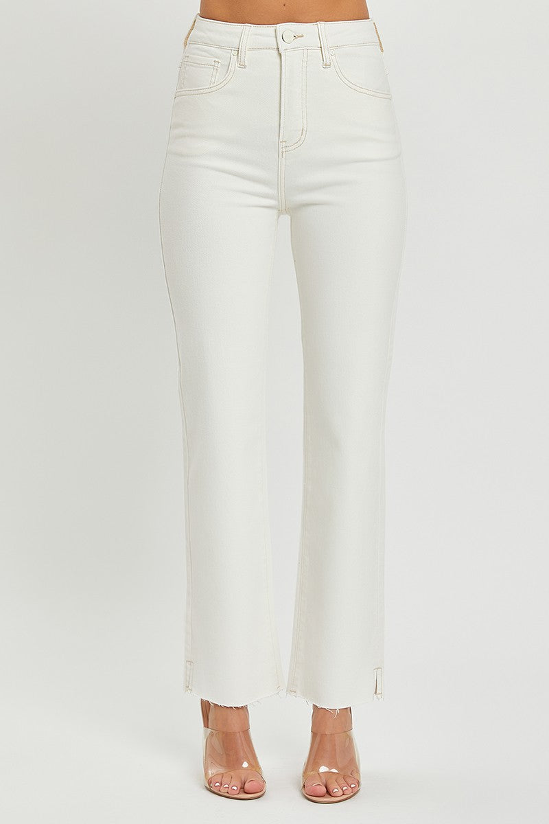 Ohio white ram hem straight crop jean