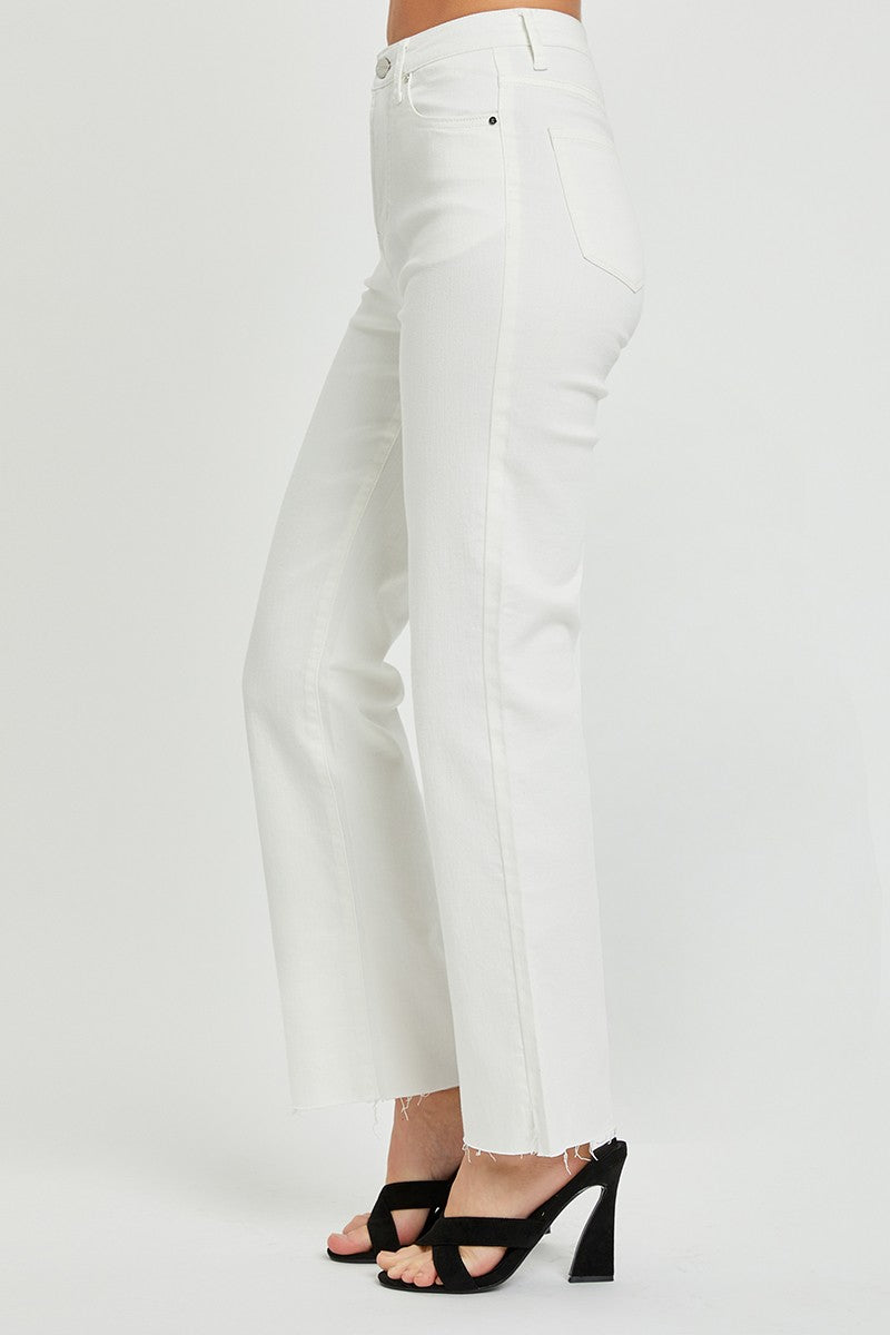 Ohio white ram hem straight crop jean